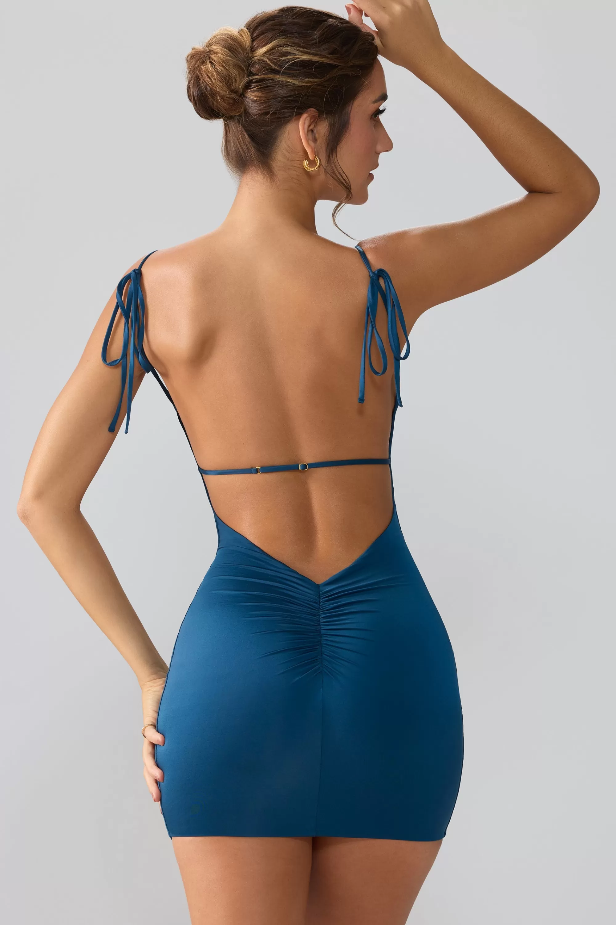 Oh Polly Slinky Jersey Open Back Mini Dress in Midnight Blue MidnightBlue Sale