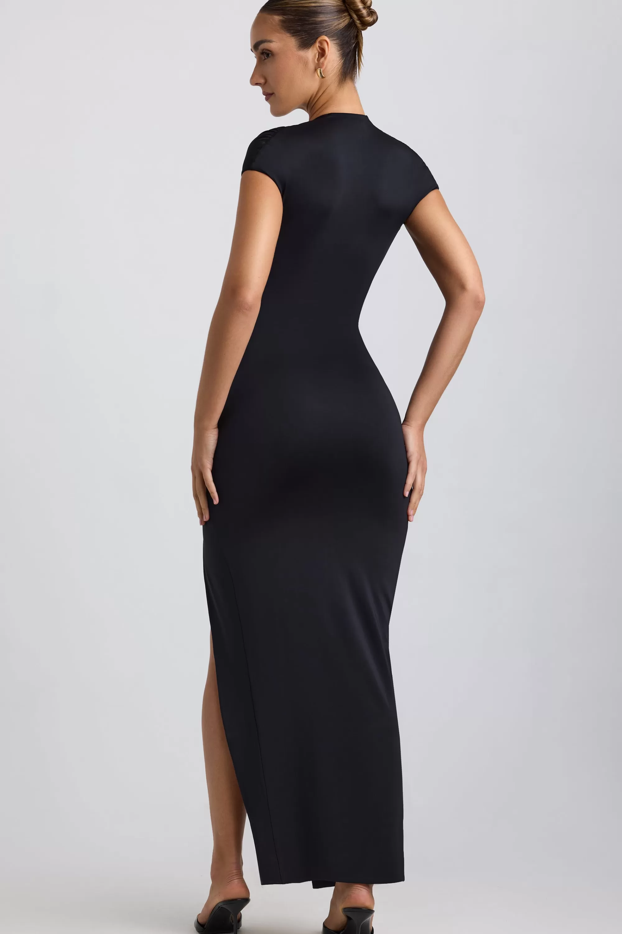 Oh Polly Slinky Jersey Plunge Hardware Detail Maxi Dress in Black Best