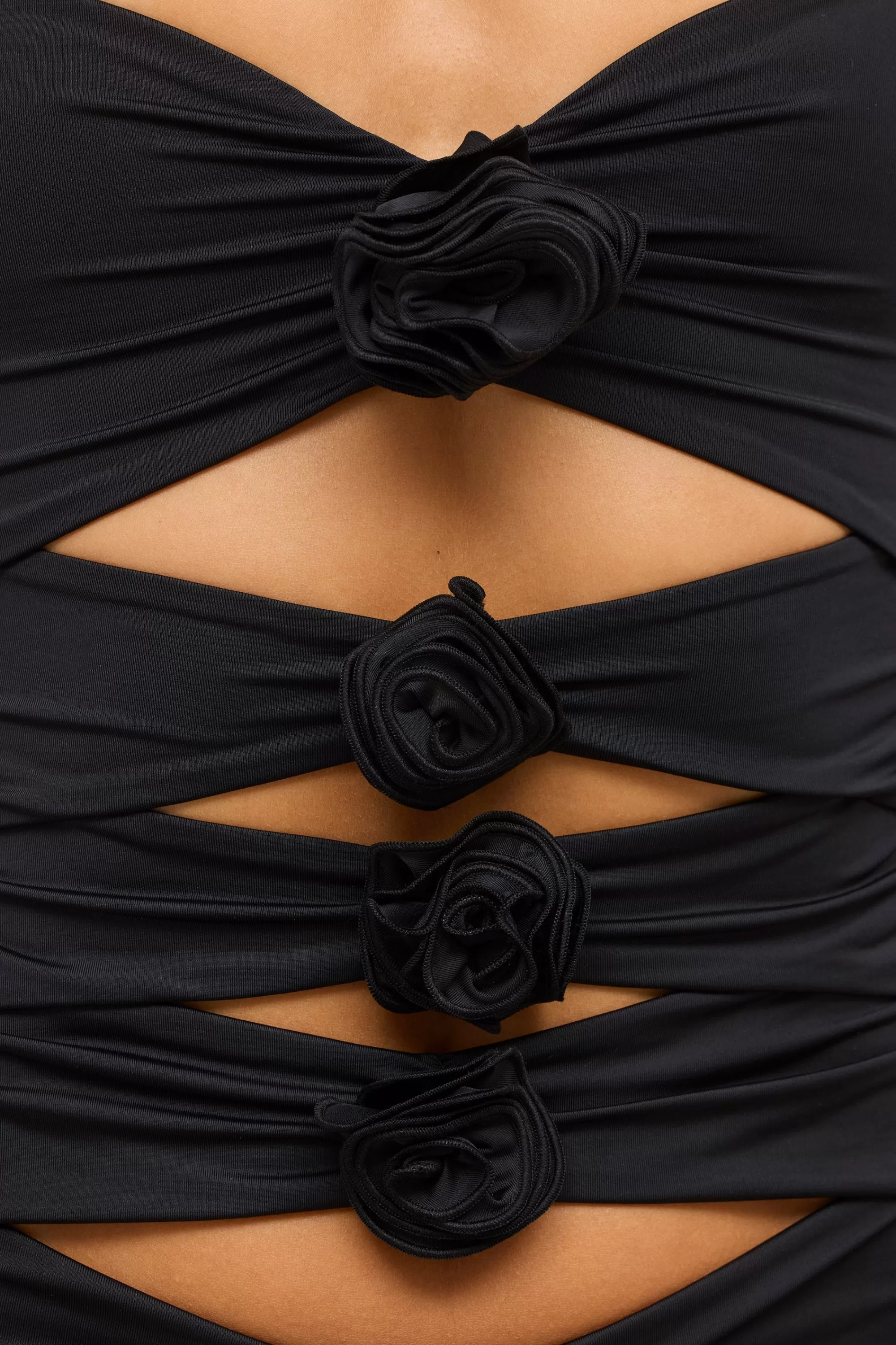 Oh Polly Slinky Jersey Rose Detail Cut Out Mini Dress in Black Online