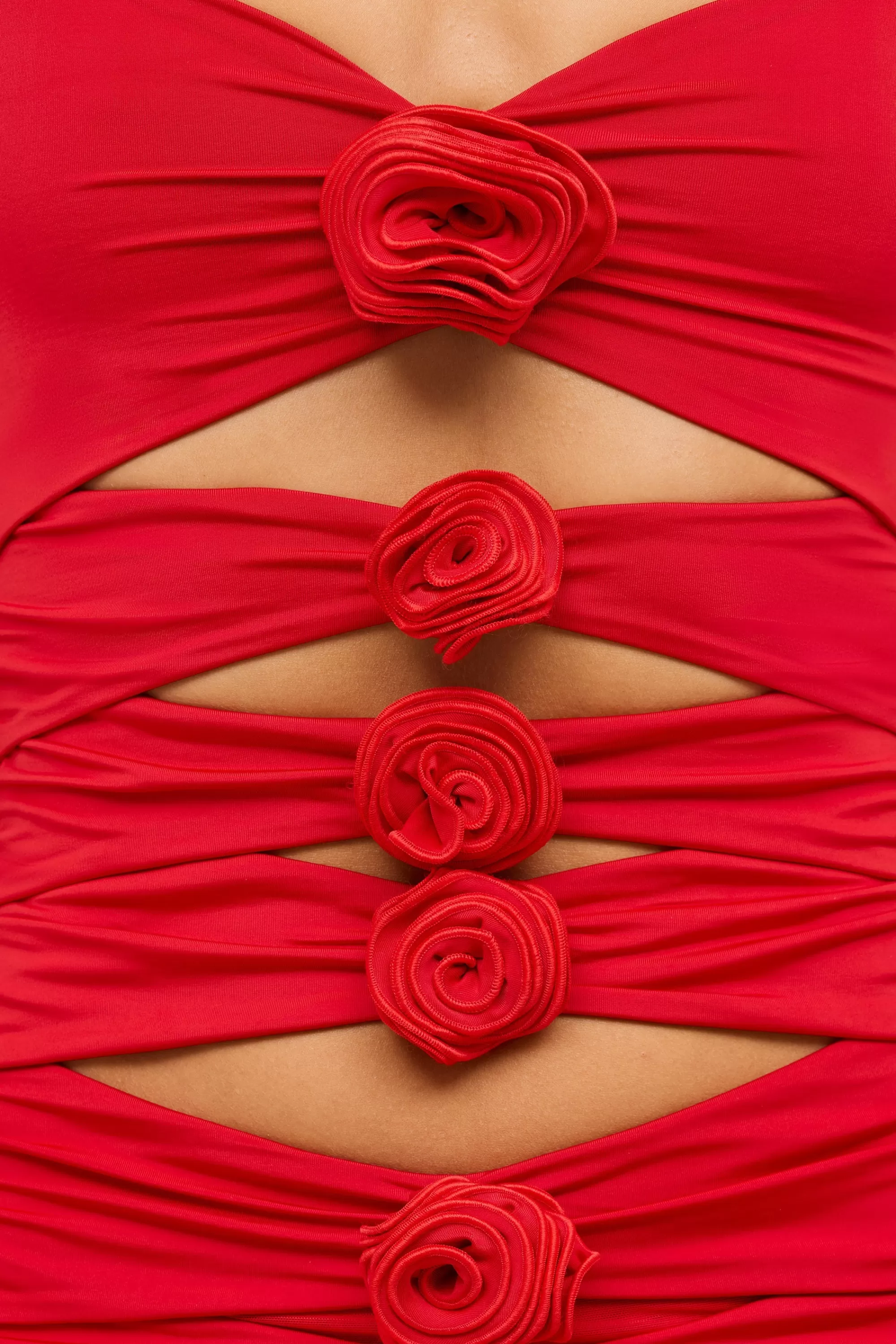 Oh Polly Slinky Jersey Rose Detail Cut Out Mini Dress in Scarlet Red ScarletRed Cheap