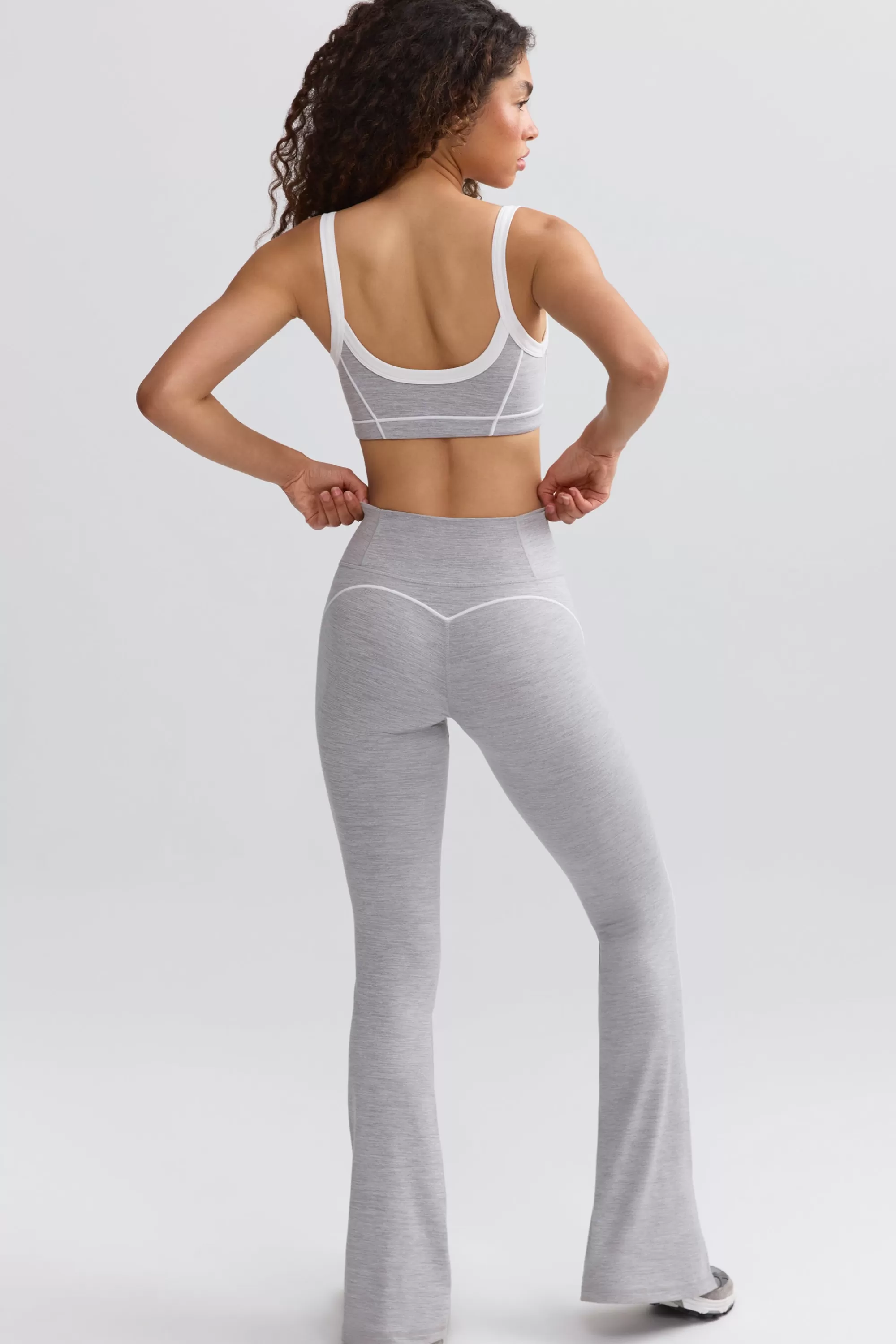 Oh Polly Soft Active Contrast-Trim Flared Trousers in Ice Grey IceGrey Discount