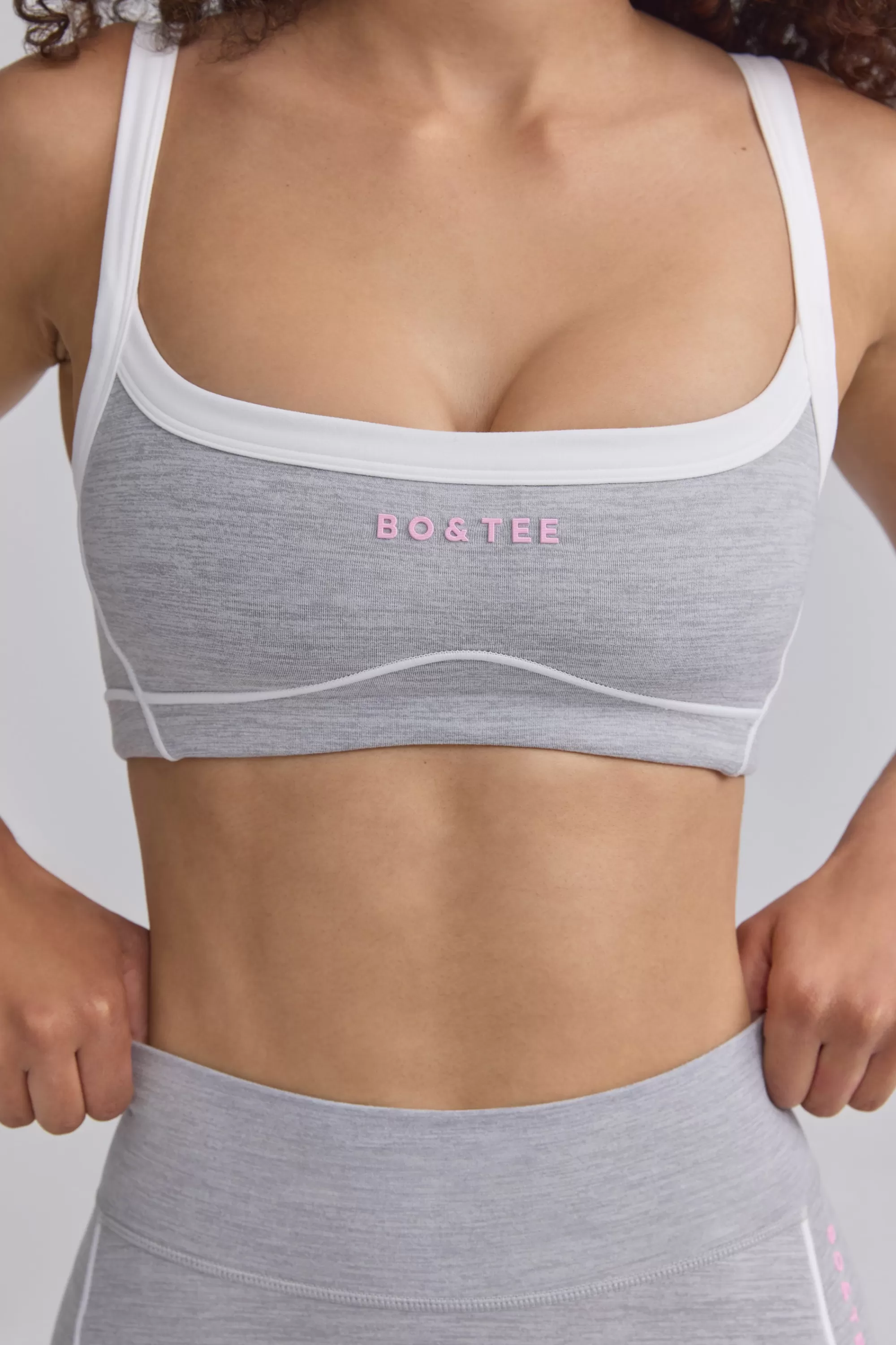 Oh Polly Soft Active Contrast-Trim Sports Bra in Ice Grey IceGrey Best