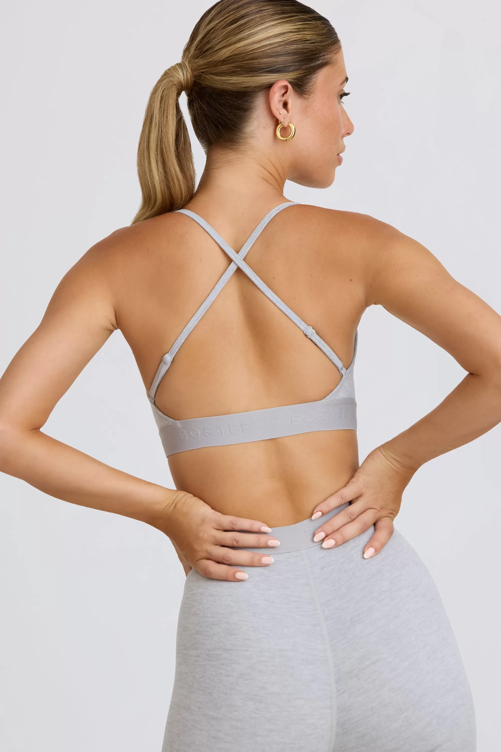 Oh Polly Soft Active Cross-Back Sports Bra in Grey Marl IceGrey Online