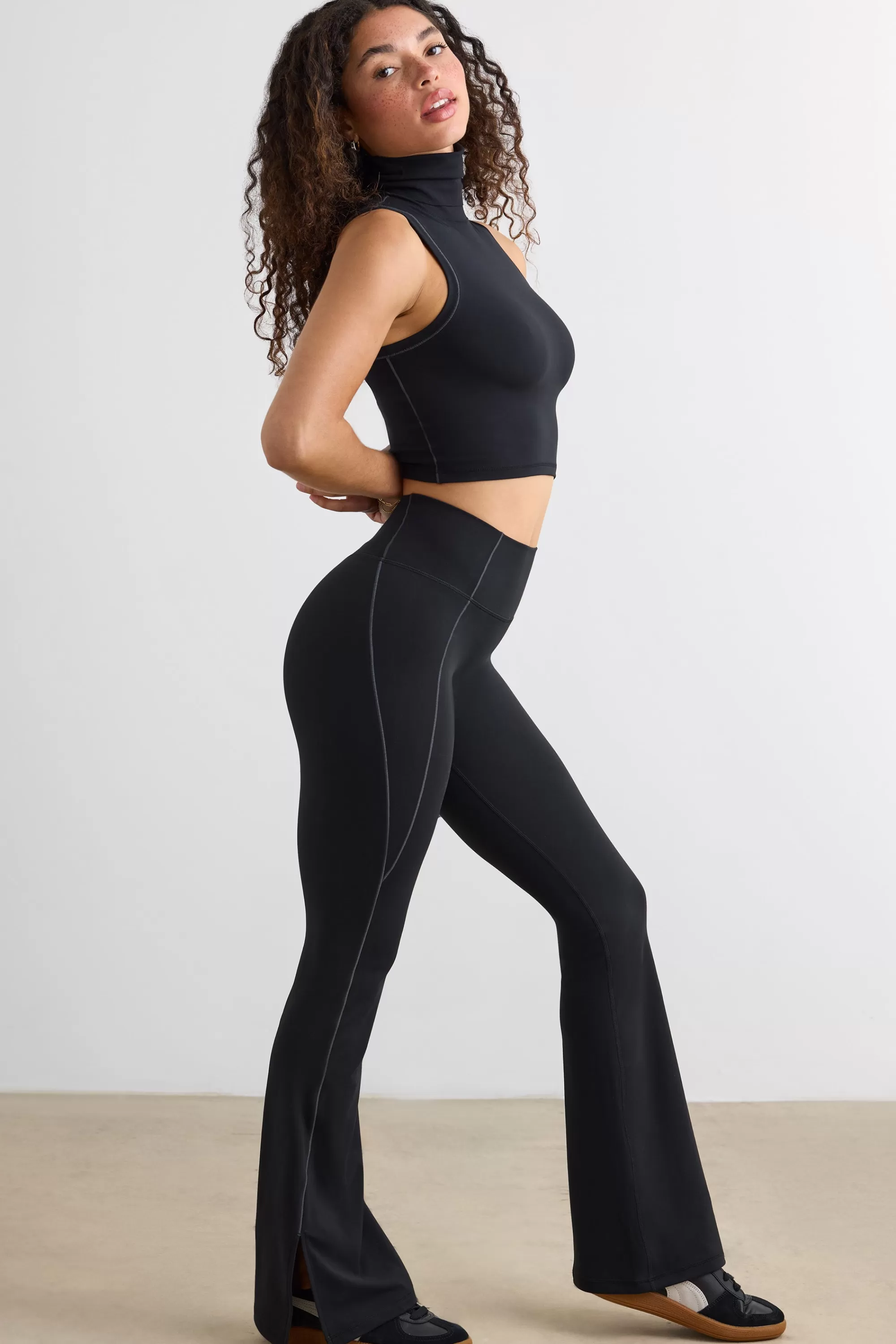 Oh Polly Soft Active Flared Trousers in Black Cheap