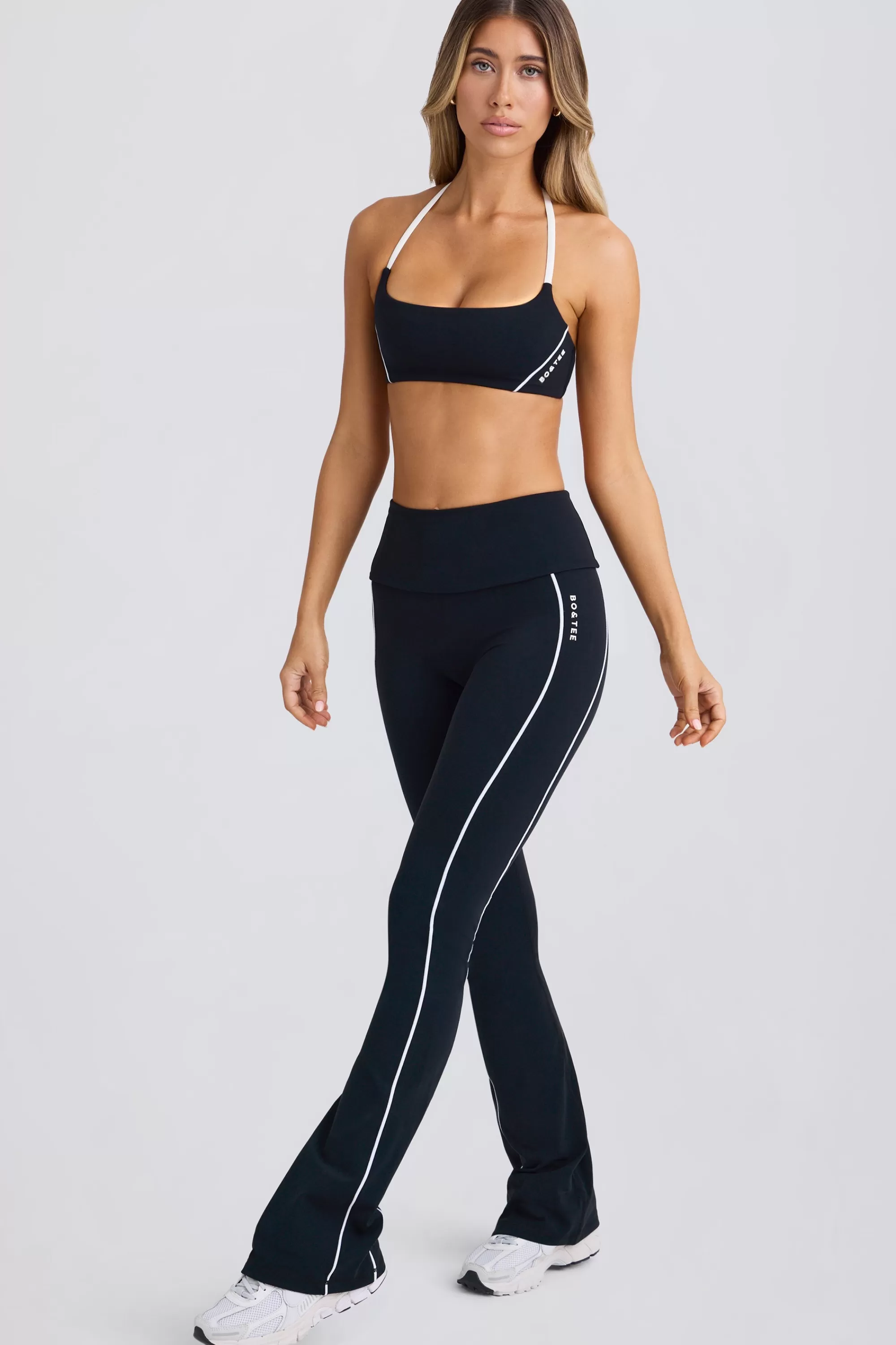 Oh Polly Soft Active Foldover Flared Trousers in Black Fashion