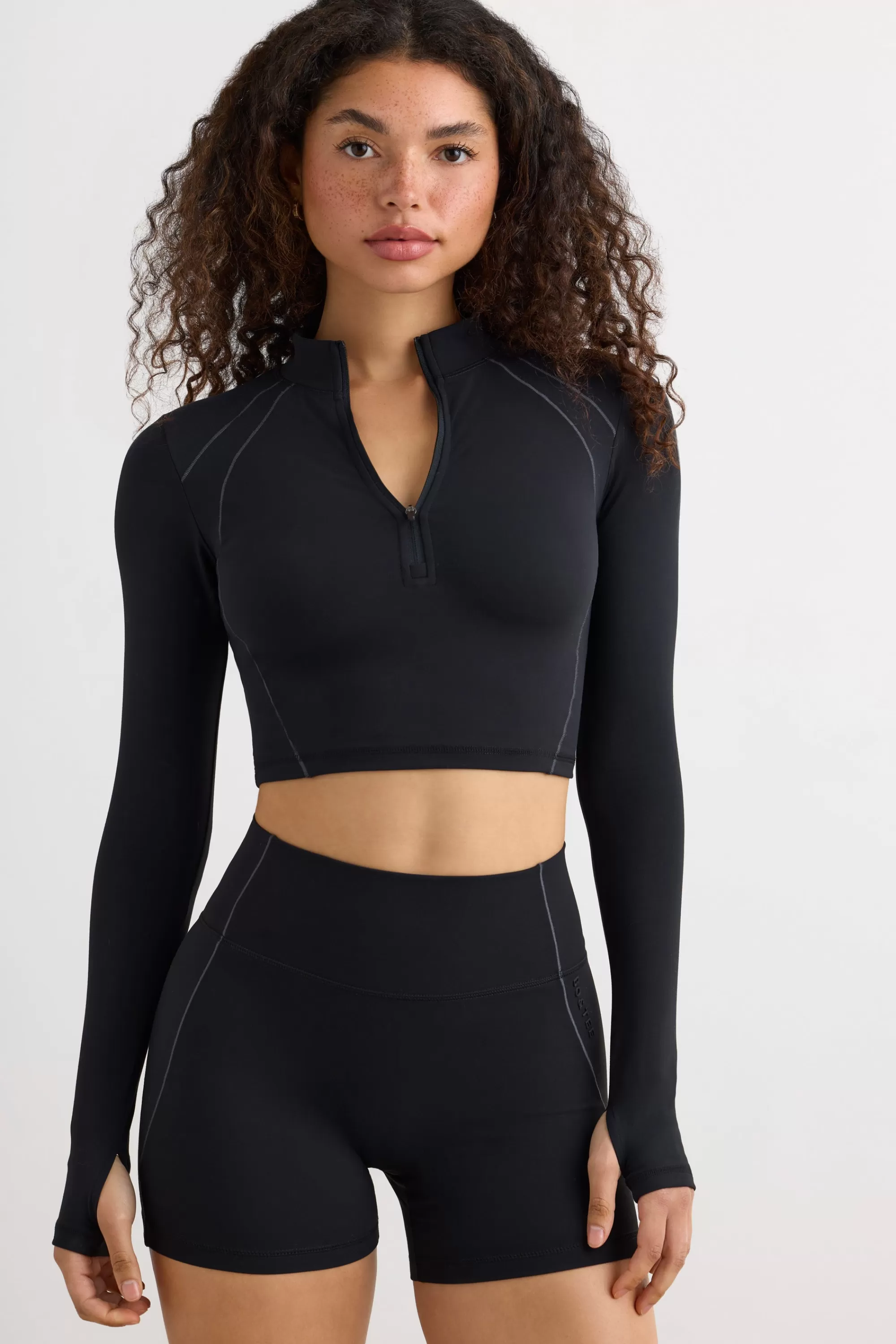 Oh Polly Soft Active Half Zip Crop Top in Black Best