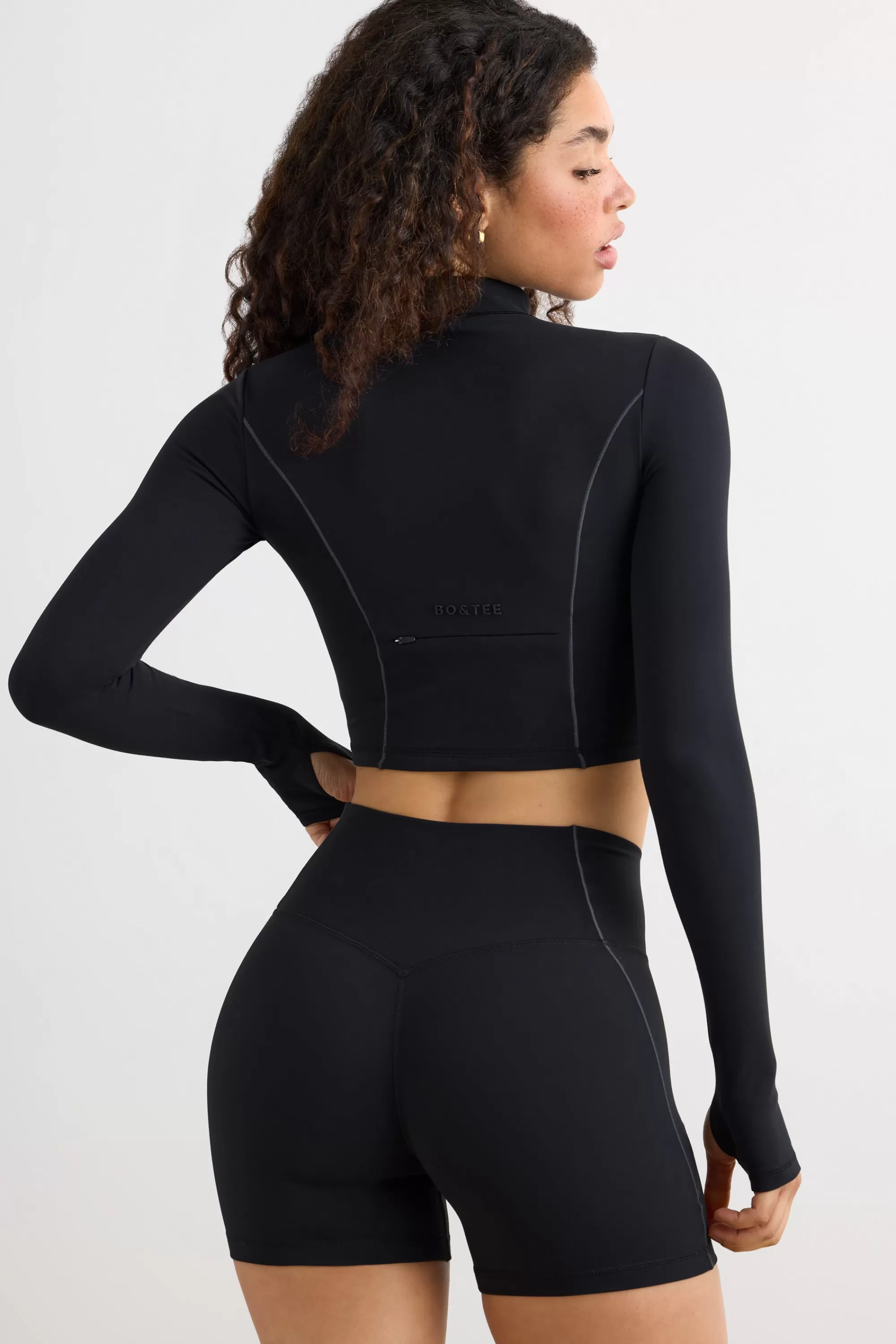 Oh Polly Soft Active Half Zip Crop Top in Black Best