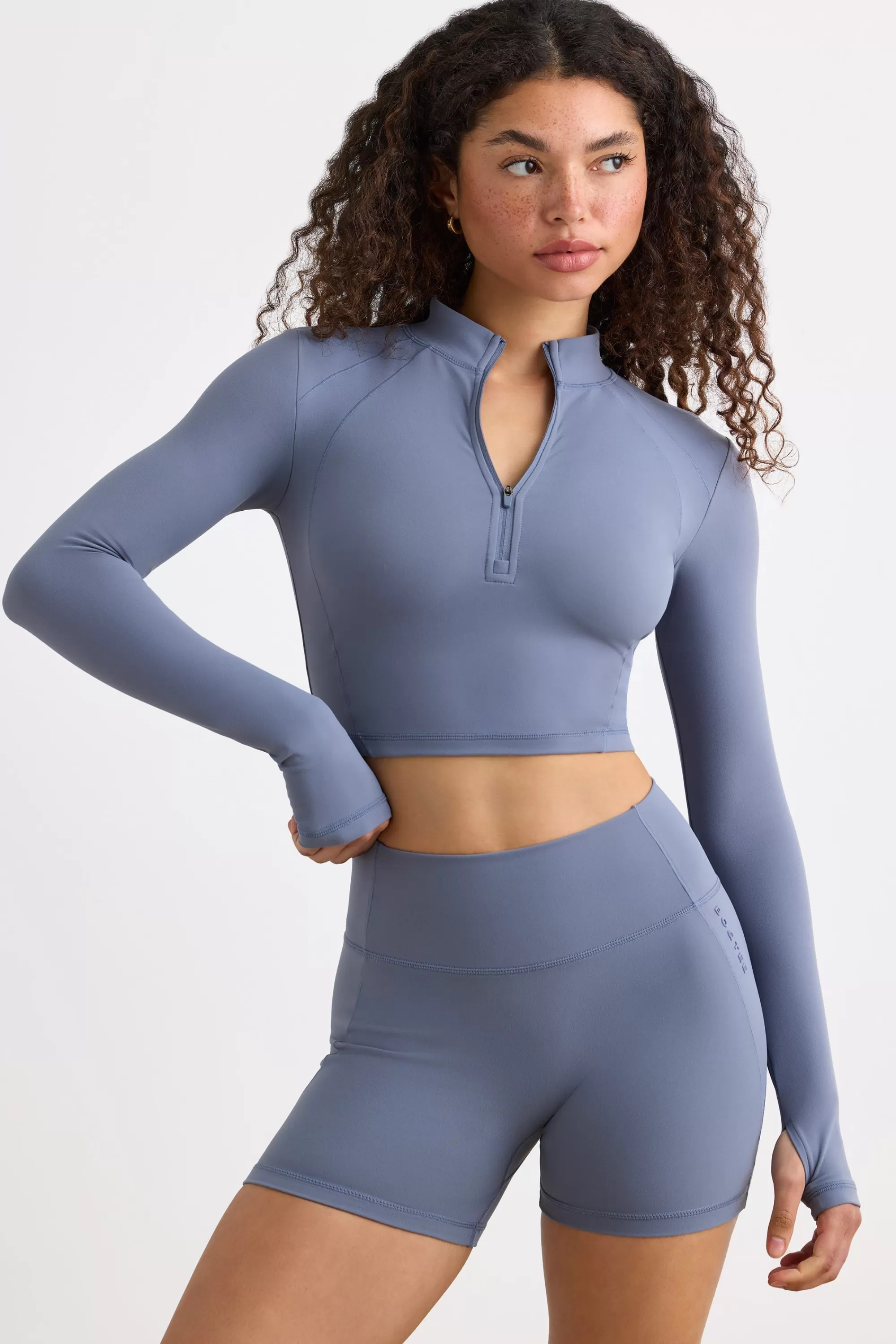 Oh Polly Soft Active High Waist Mini Shorts in Slate Grey SlateGrey Outlet