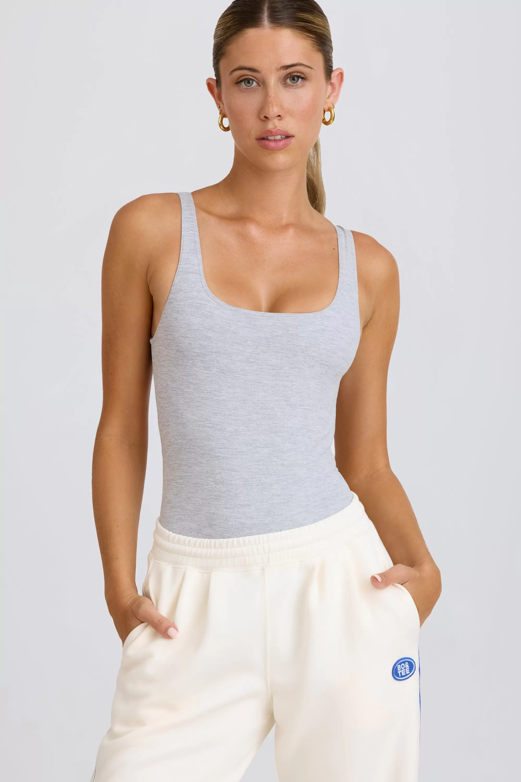 Oh Polly Soft Active Open-Back Bodysuit in Grey Marl GreyMarl Best Sale