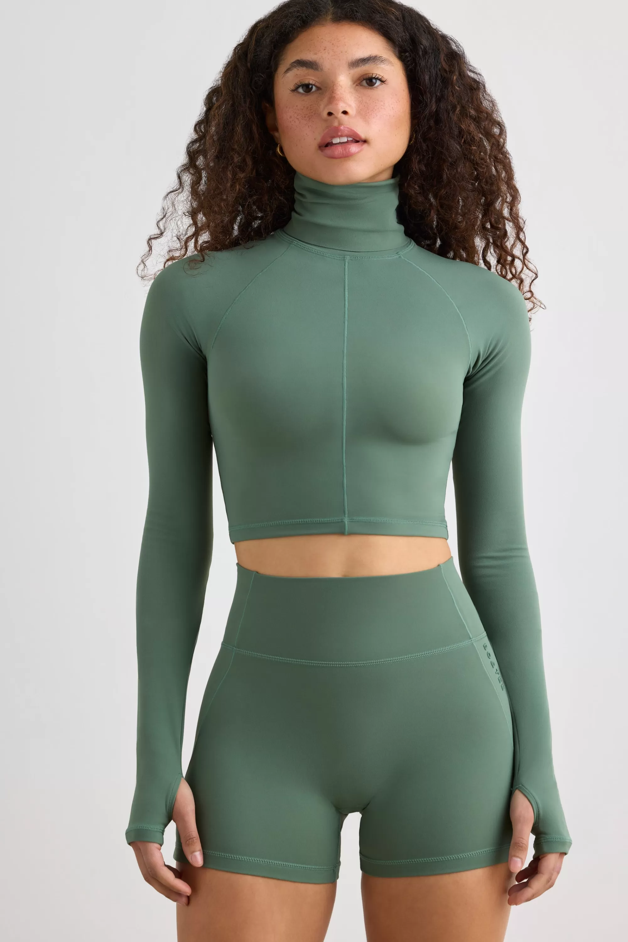 Oh Polly Soft Active Turtleneck Crop Top in Khaki Cheap