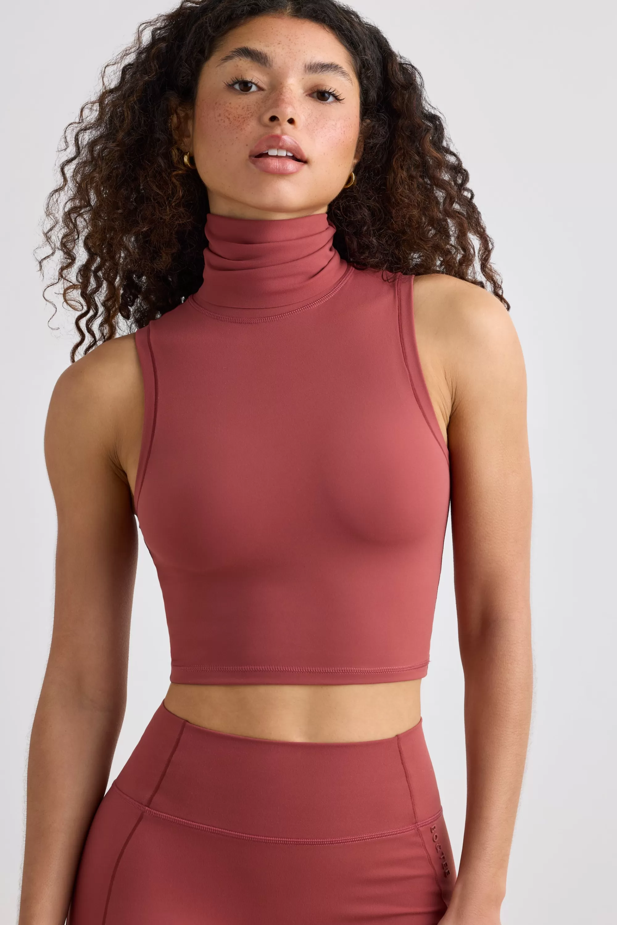 Oh Polly Soft Active Turtleneck Tank Top in Rust Flash Sale