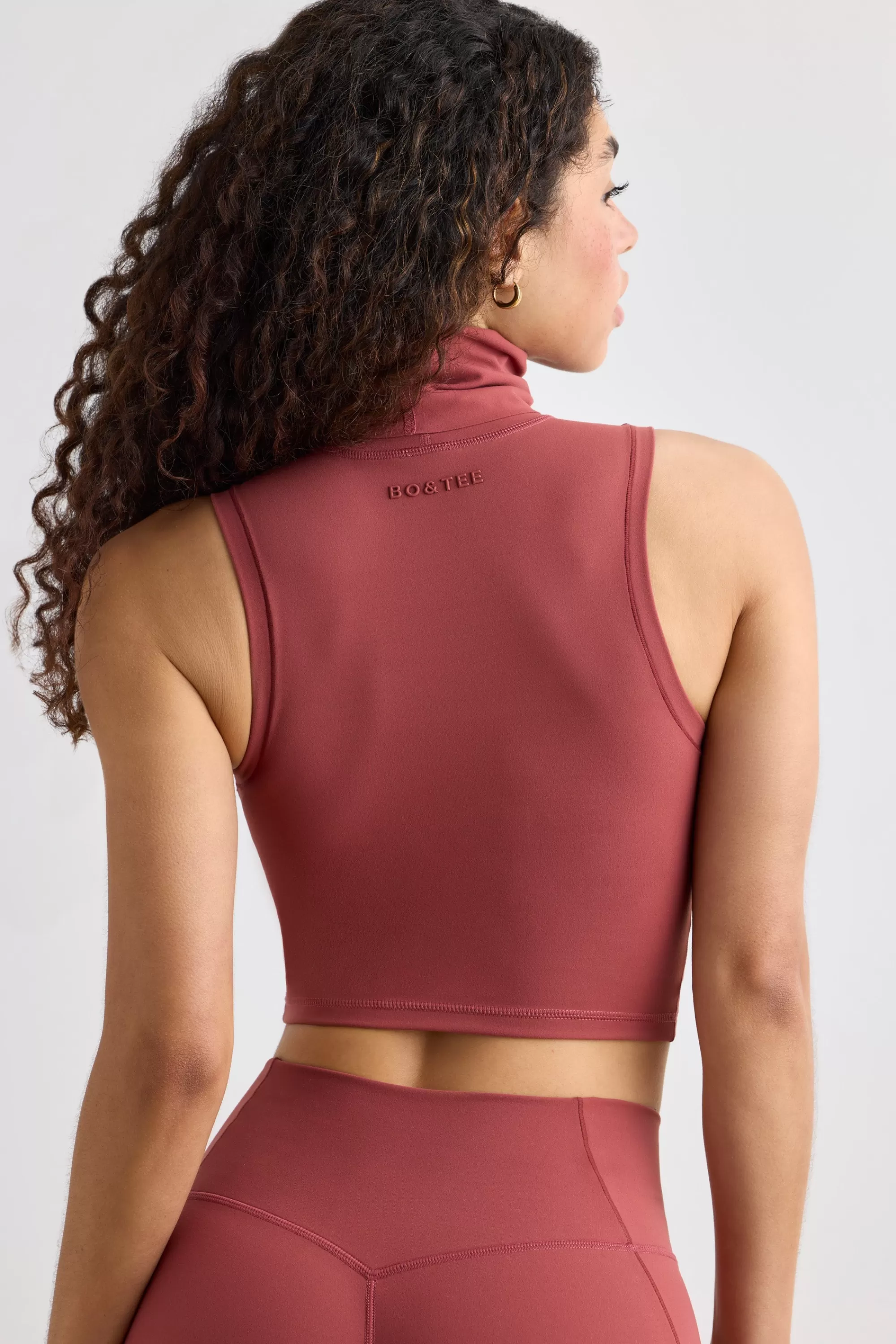 Oh Polly Soft Active Turtleneck Tank Top in Rust Flash Sale