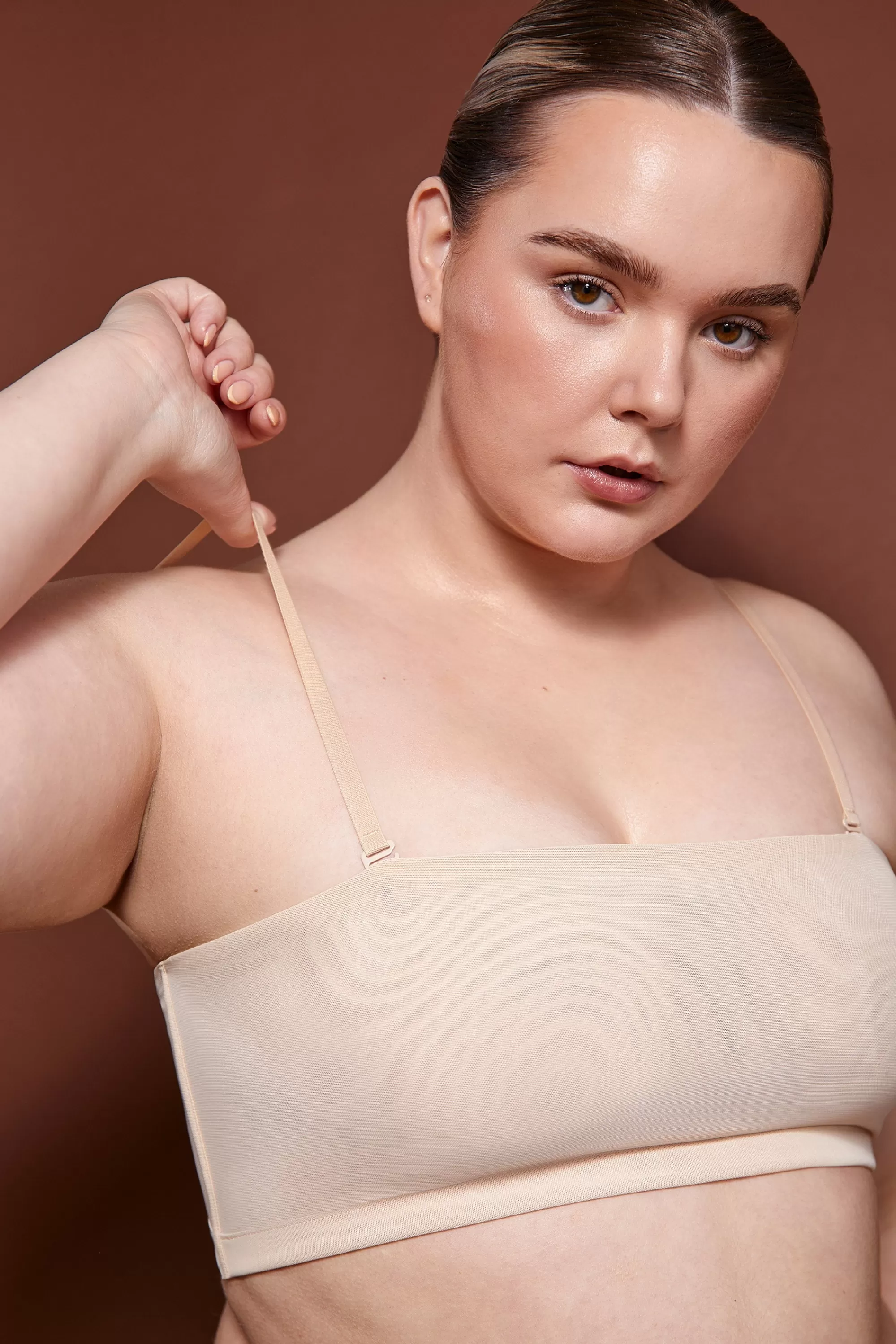 Oh Polly Soft Mesh Bandeau Bra in Beige Store