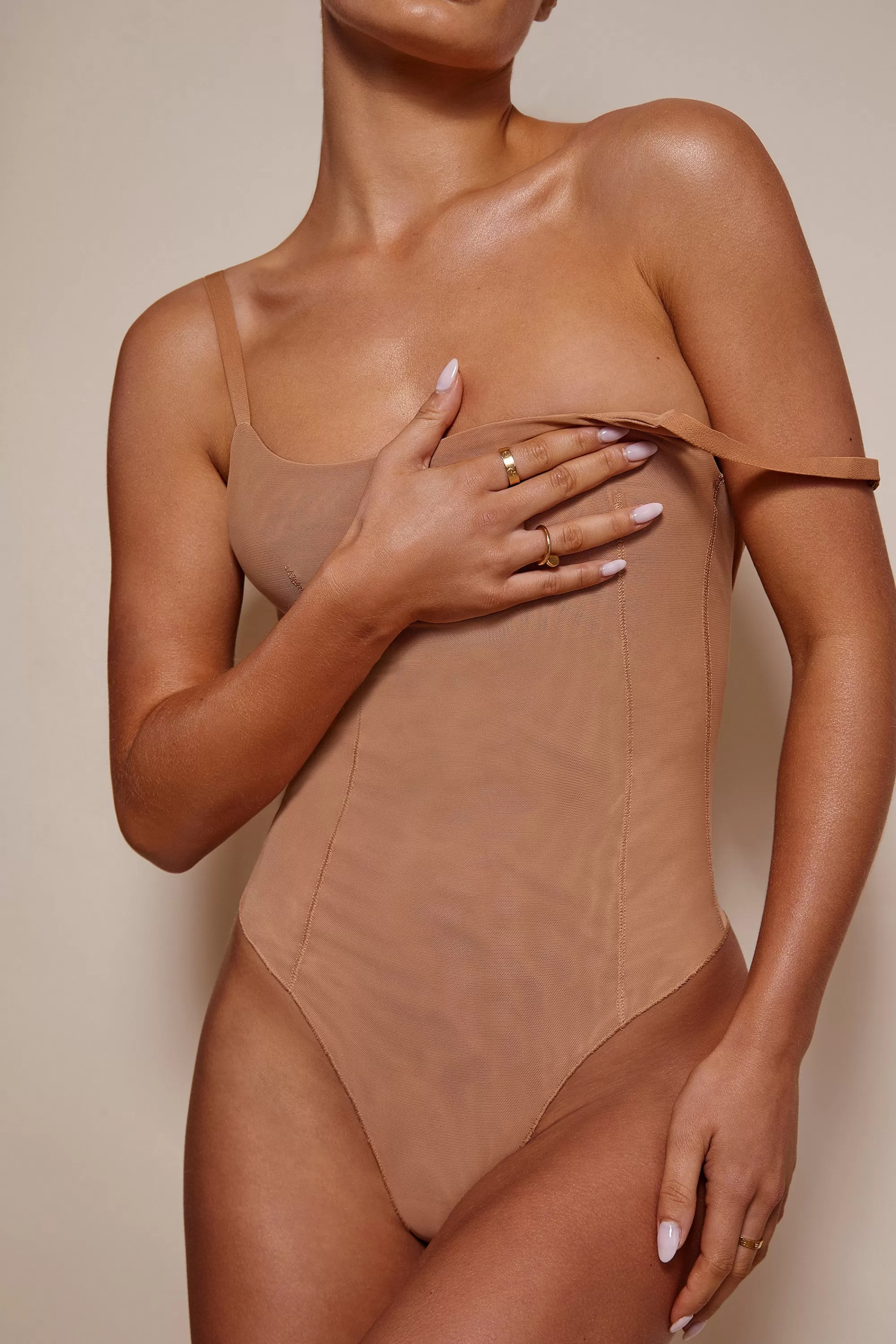 Oh Polly Soft Mesh Bodysuit in Honey Best