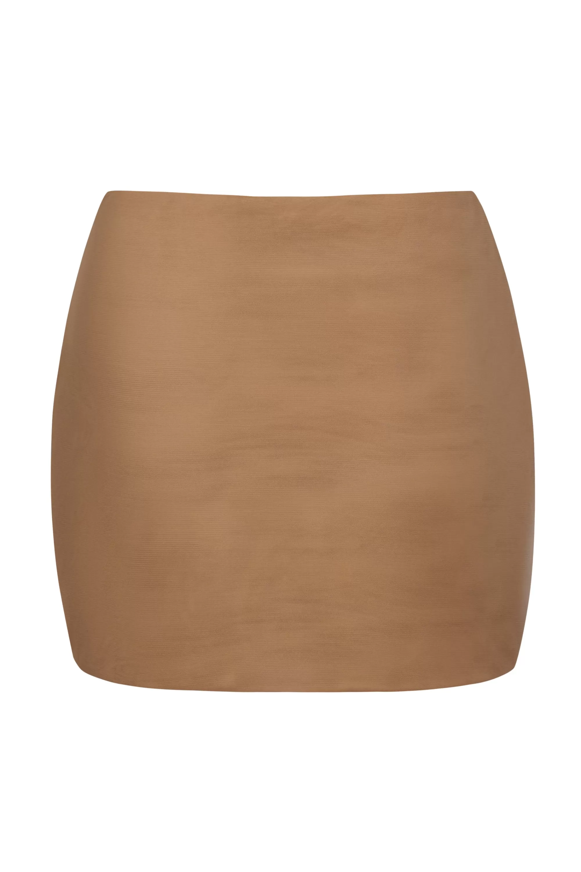 Oh Polly Soft Mesh Low-Rise Micro Mini Slip Skirt in Almond Hot