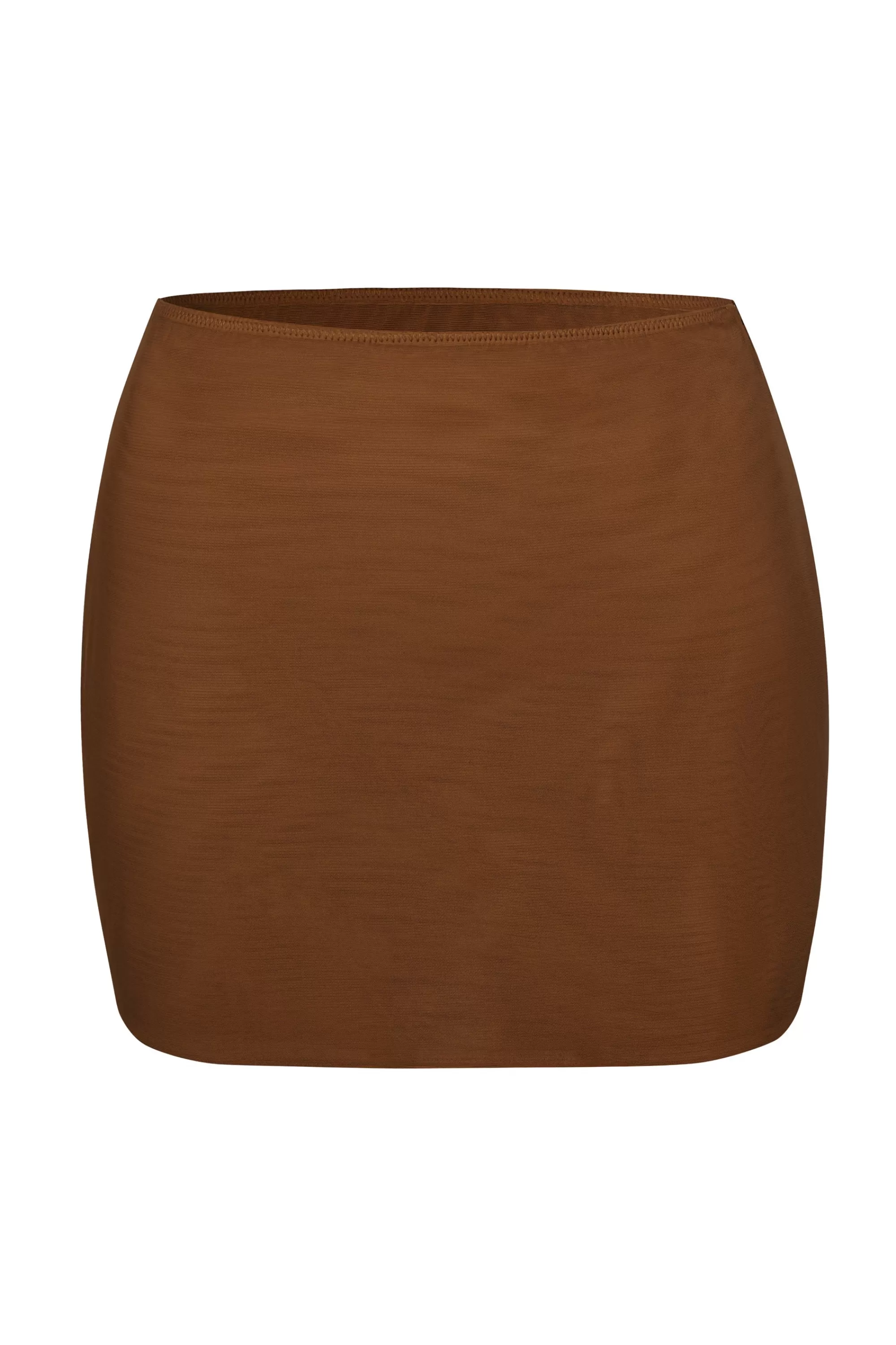 Oh Polly Soft Mesh Low-Rise Micro Mini Slip Skirt in Chestnut Shop