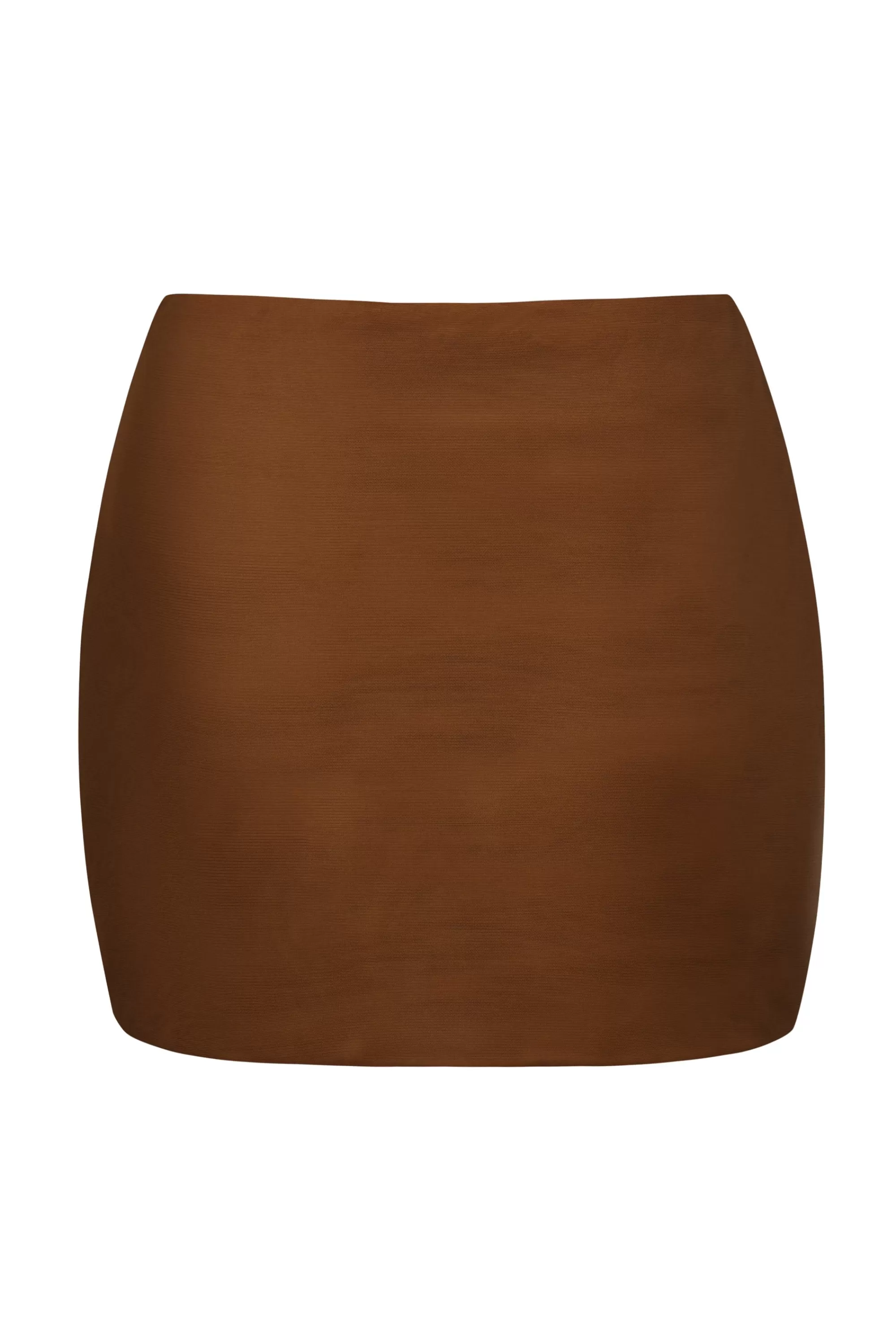 Oh Polly Soft Mesh Low-Rise Micro Mini Slip Skirt in Chestnut Shop