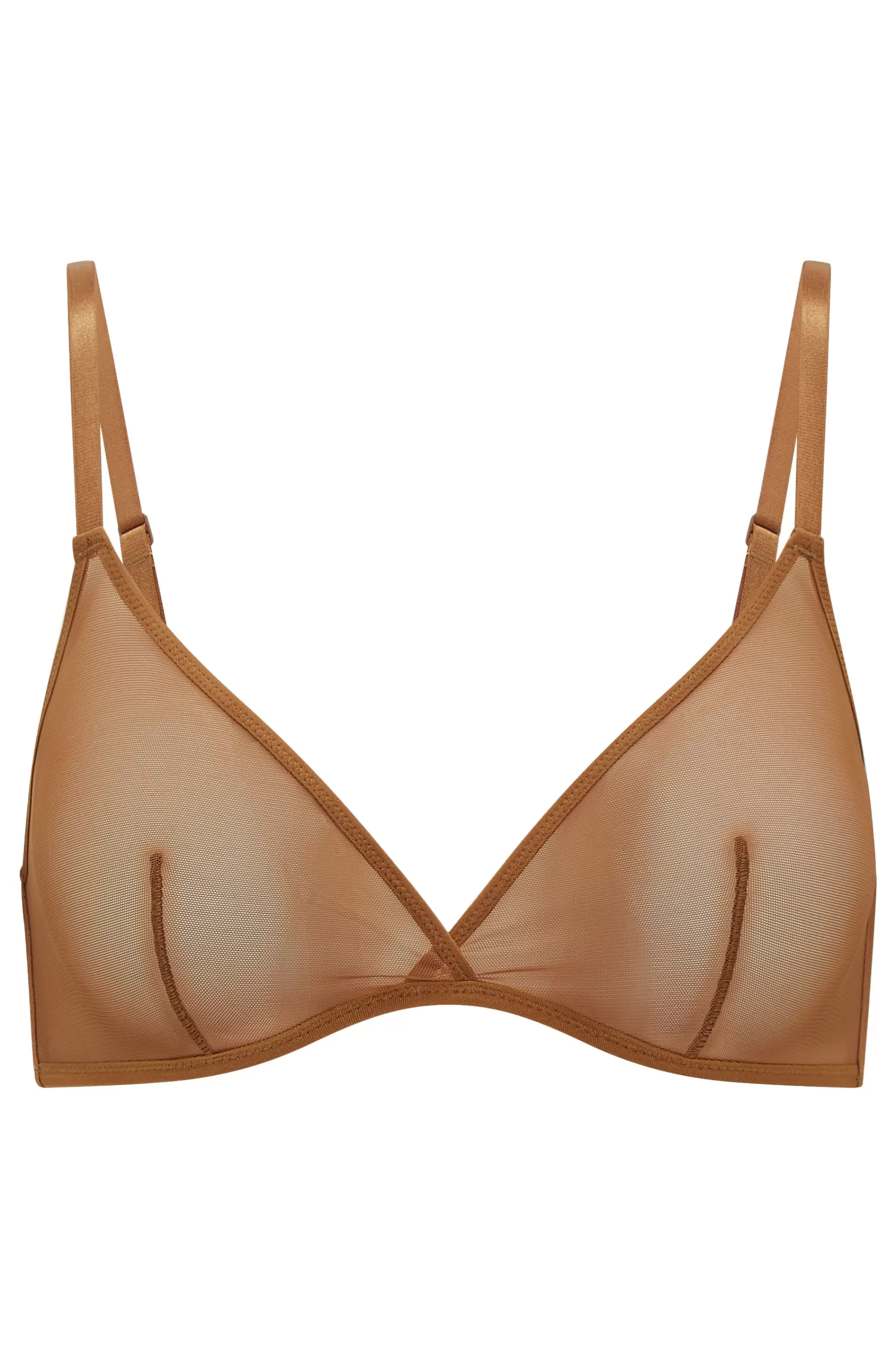 Oh Polly Soft Mesh Single Layer Triangle Bra in Almond Fashion