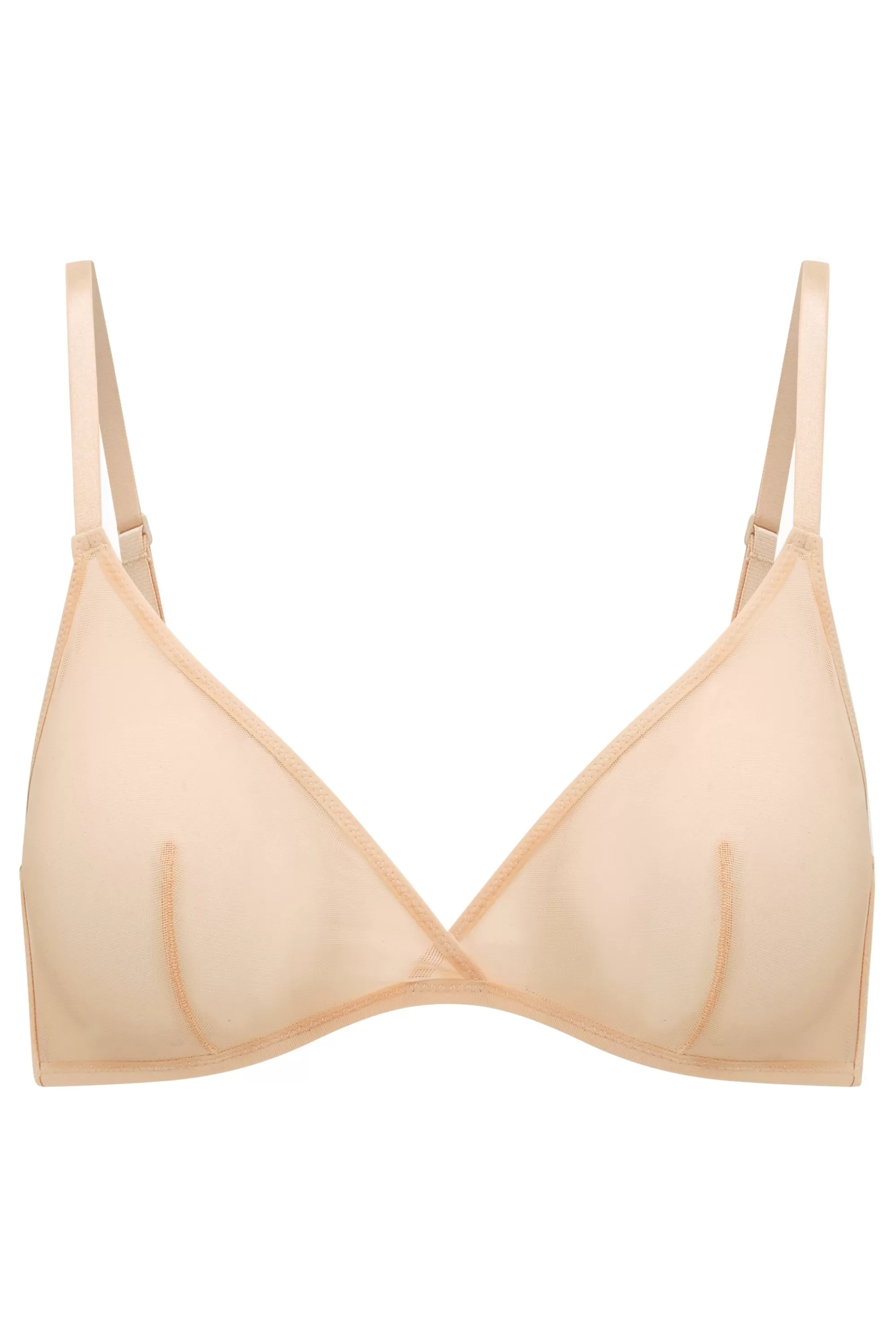 Oh Polly Soft Mesh Single Layer Triangle Bra in Beige Online