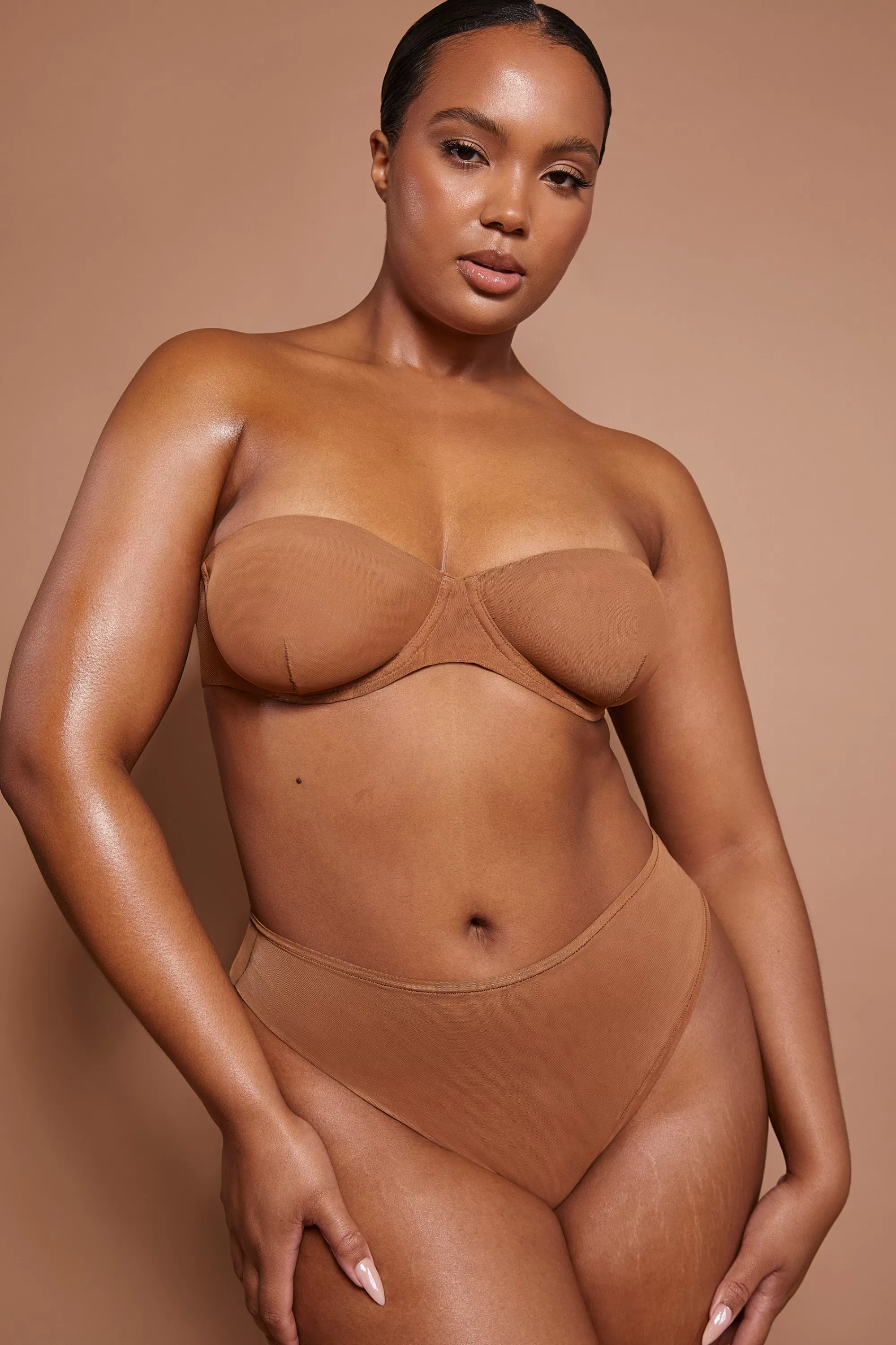 Oh Polly Soft Mesh Strapless Bra in Almond Best Sale