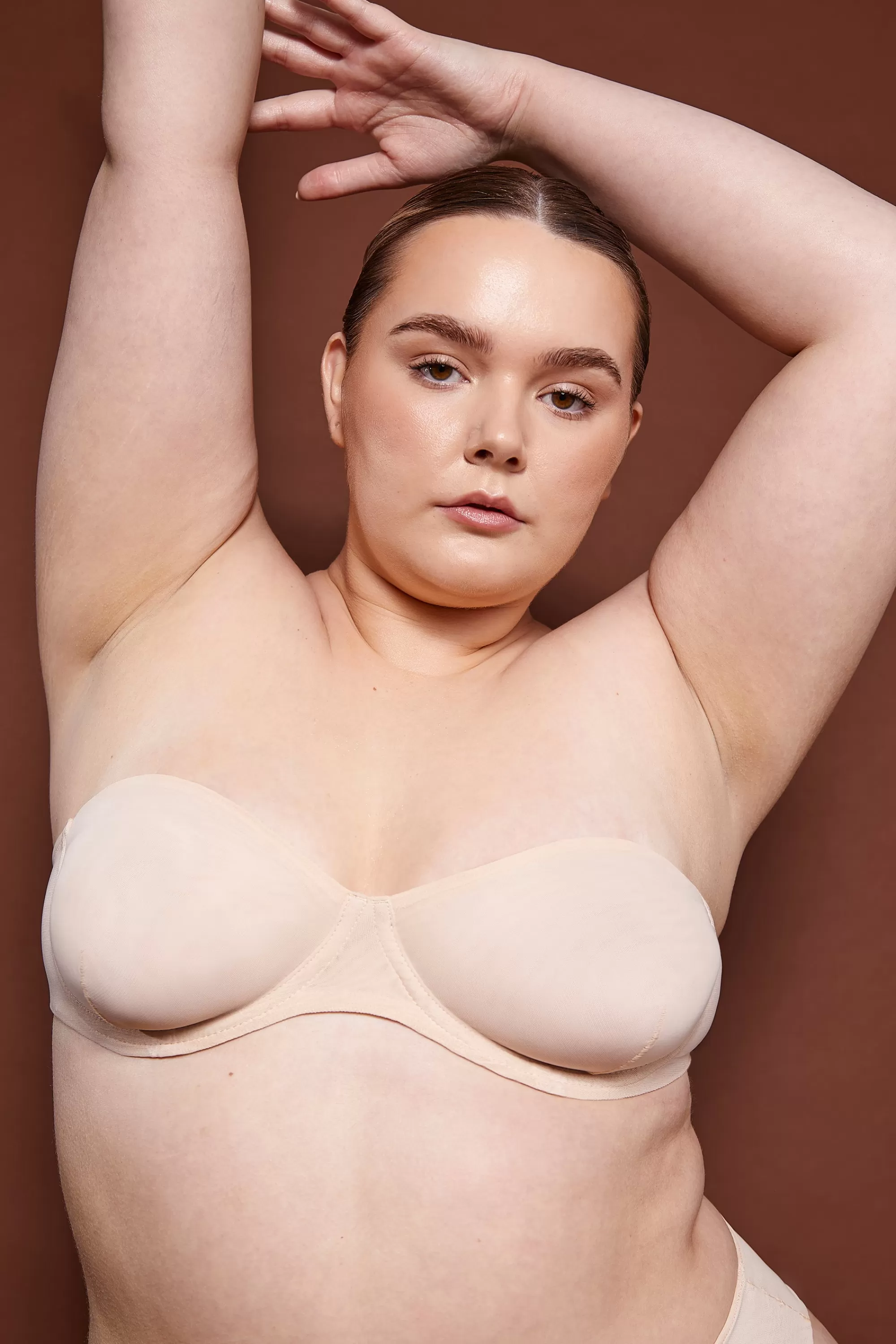 Oh Polly Soft Mesh Strapless Bra in Beige Online