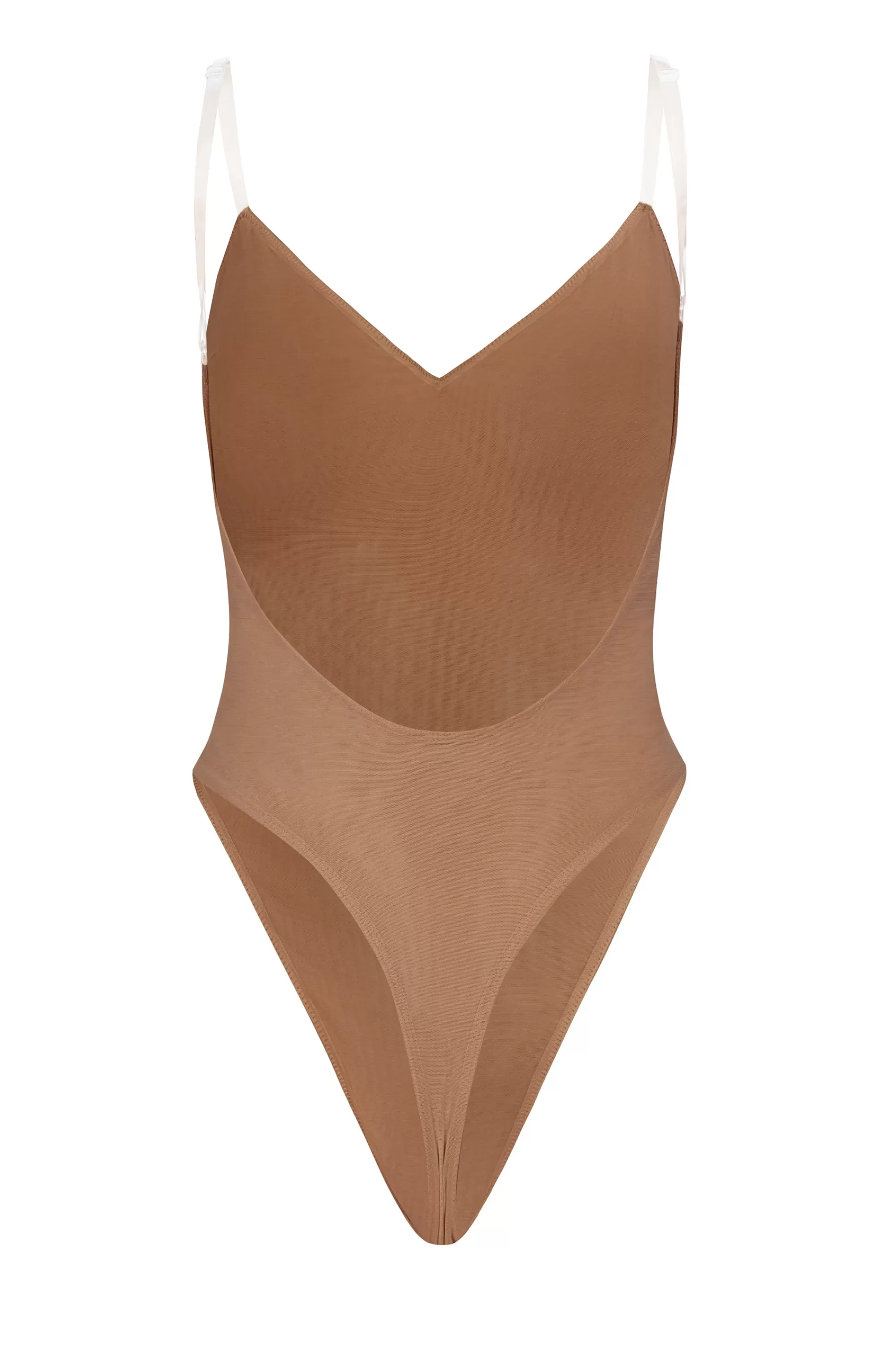 Oh Polly Soft Mesh V-Neck Bodysuit in Honey Fashion