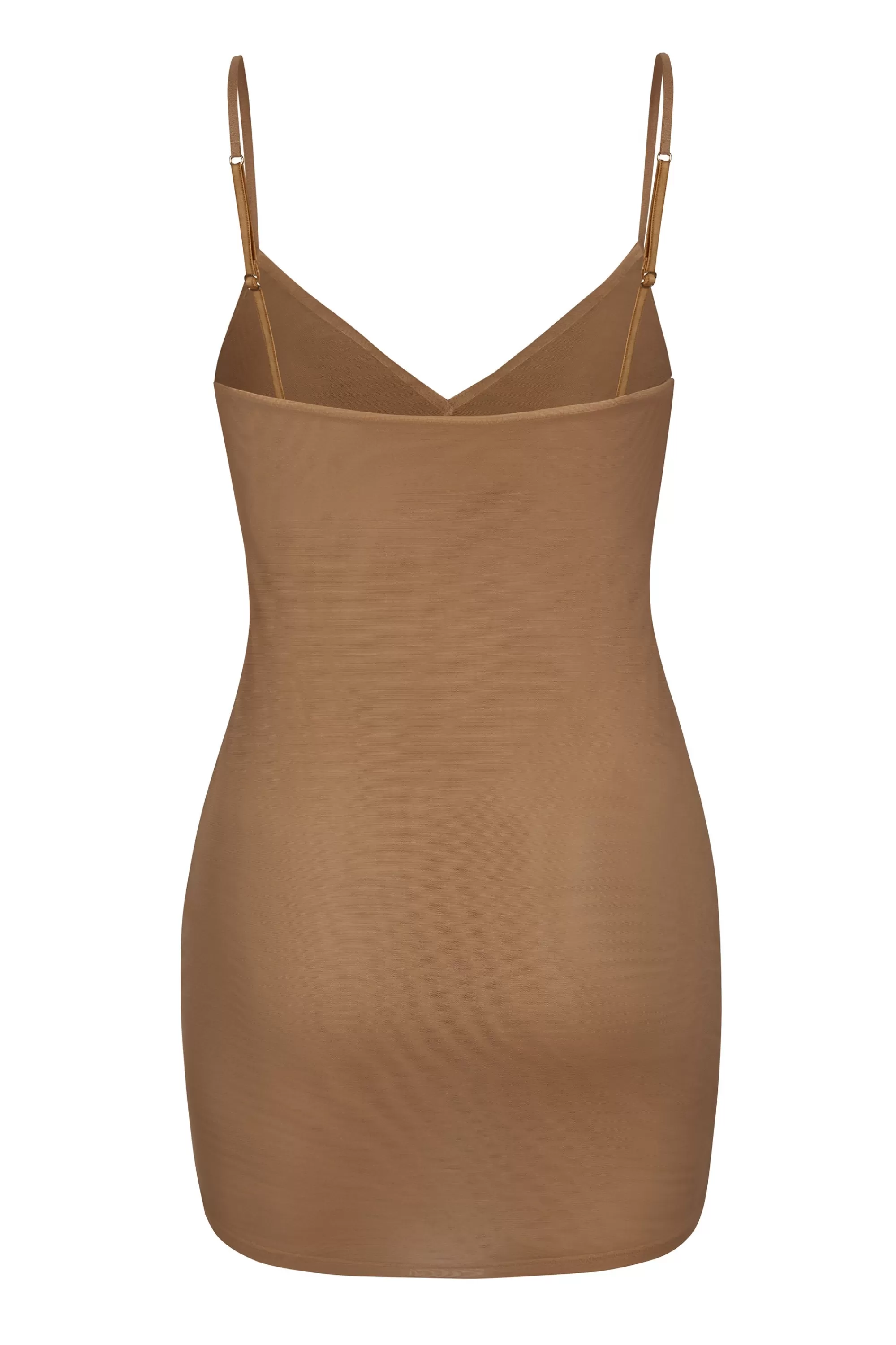 Oh Polly Soft Mesh V-Neck Mini Slip Dress in Almond Sale