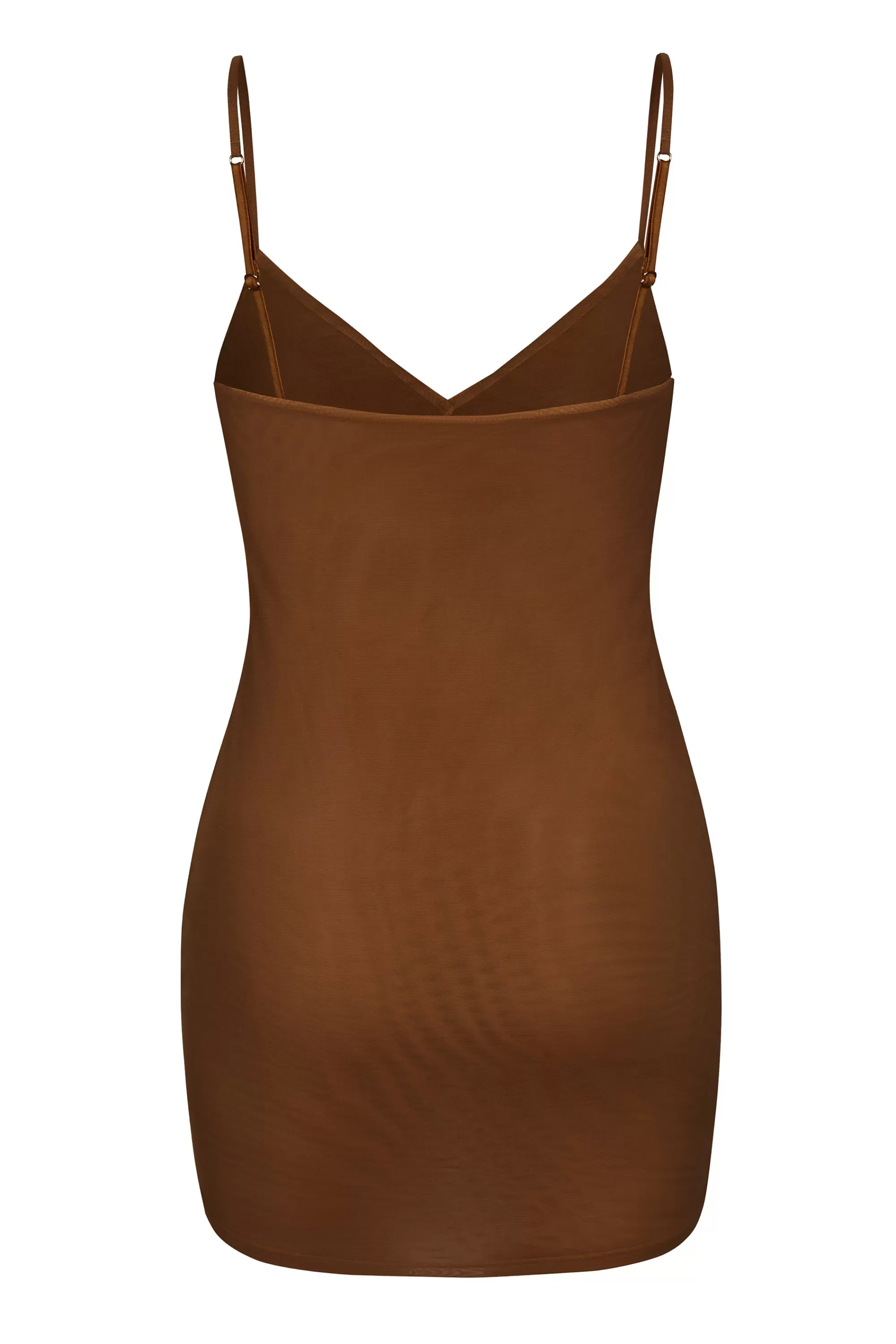 Oh Polly Soft Mesh V-Neck Mini Slip Dress in Chestnut Sale