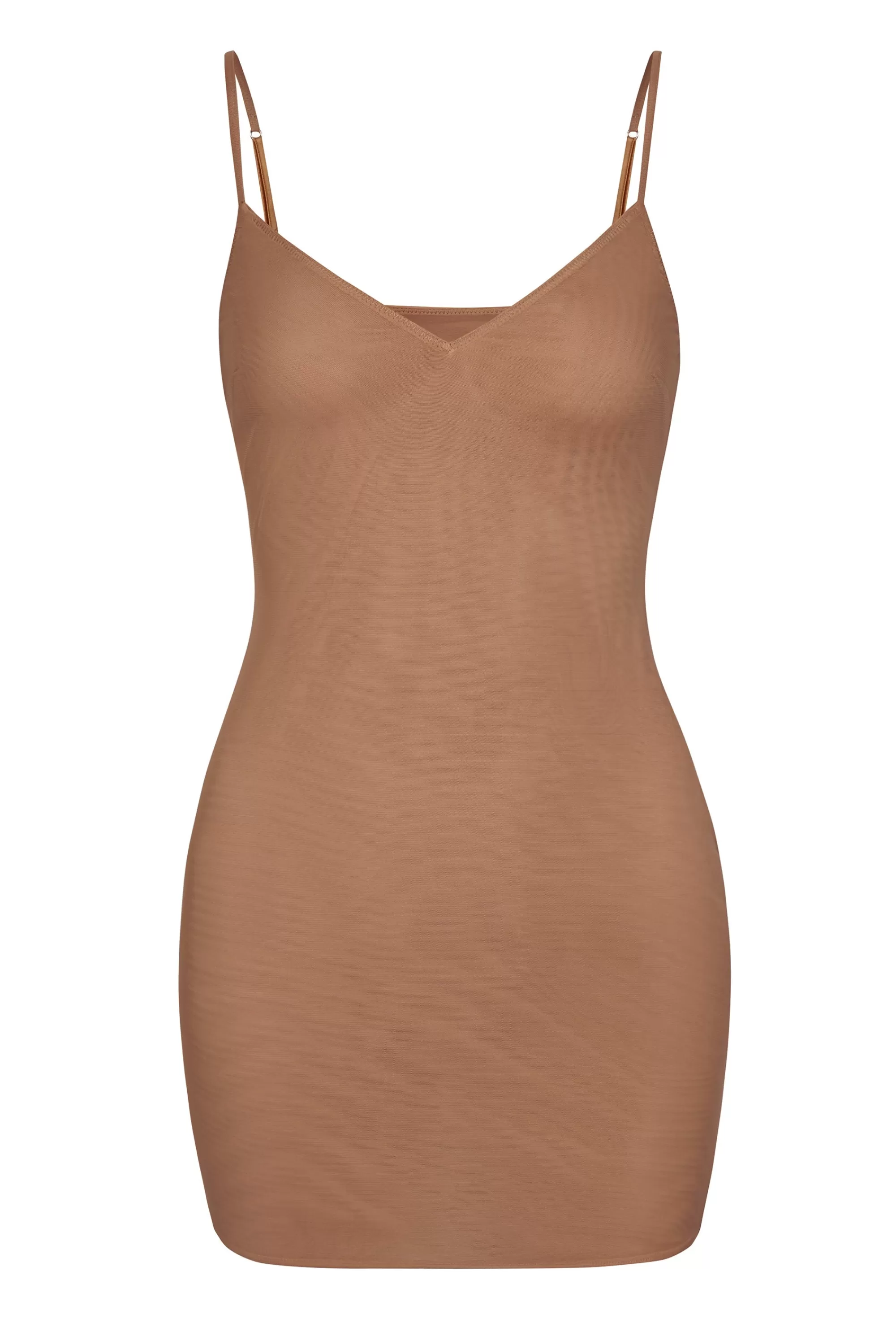 Oh Polly Soft Mesh V-Neck Mini Slip Dress in Honey Clearance