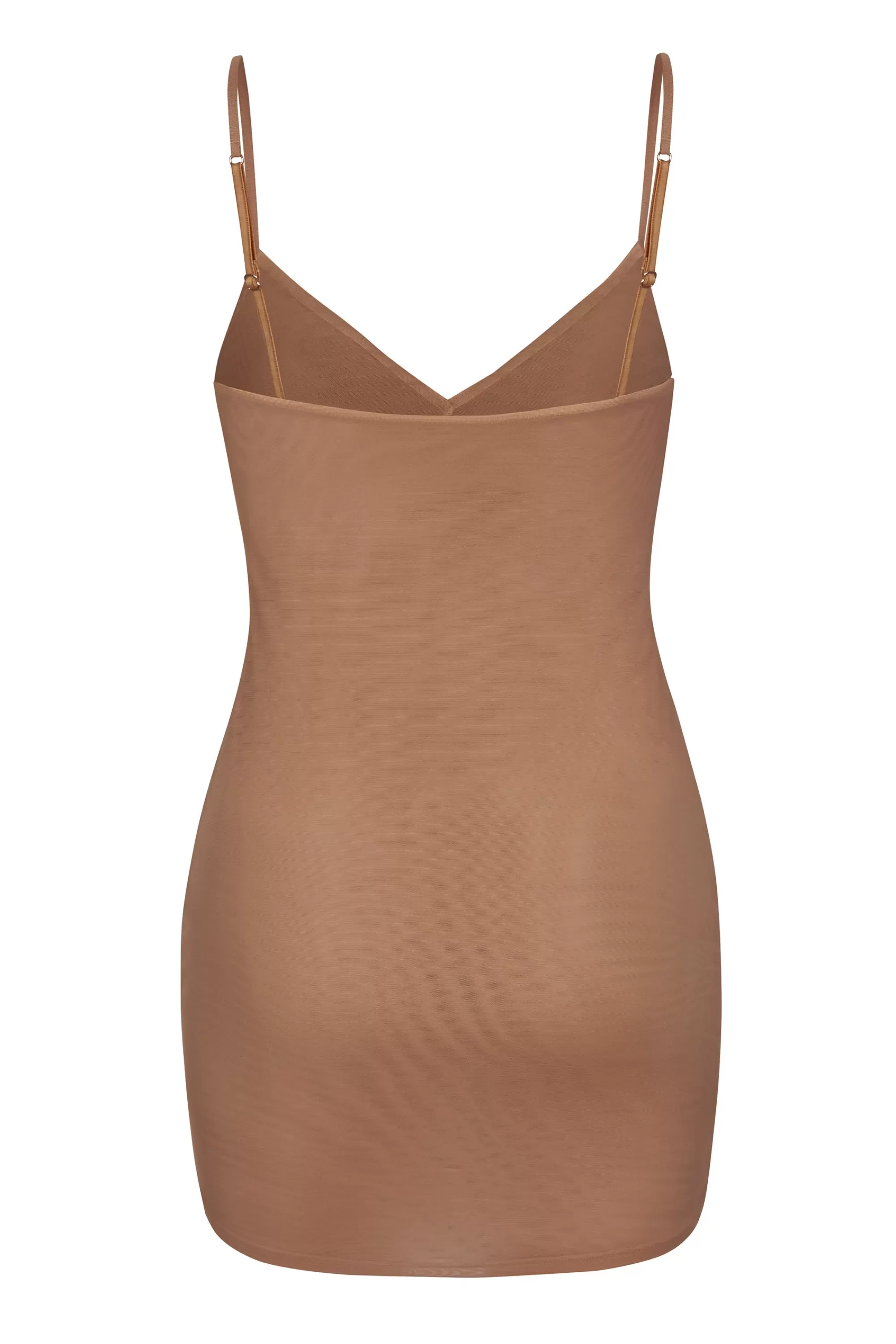 Oh Polly Soft Mesh V-Neck Mini Slip Dress in Honey Clearance