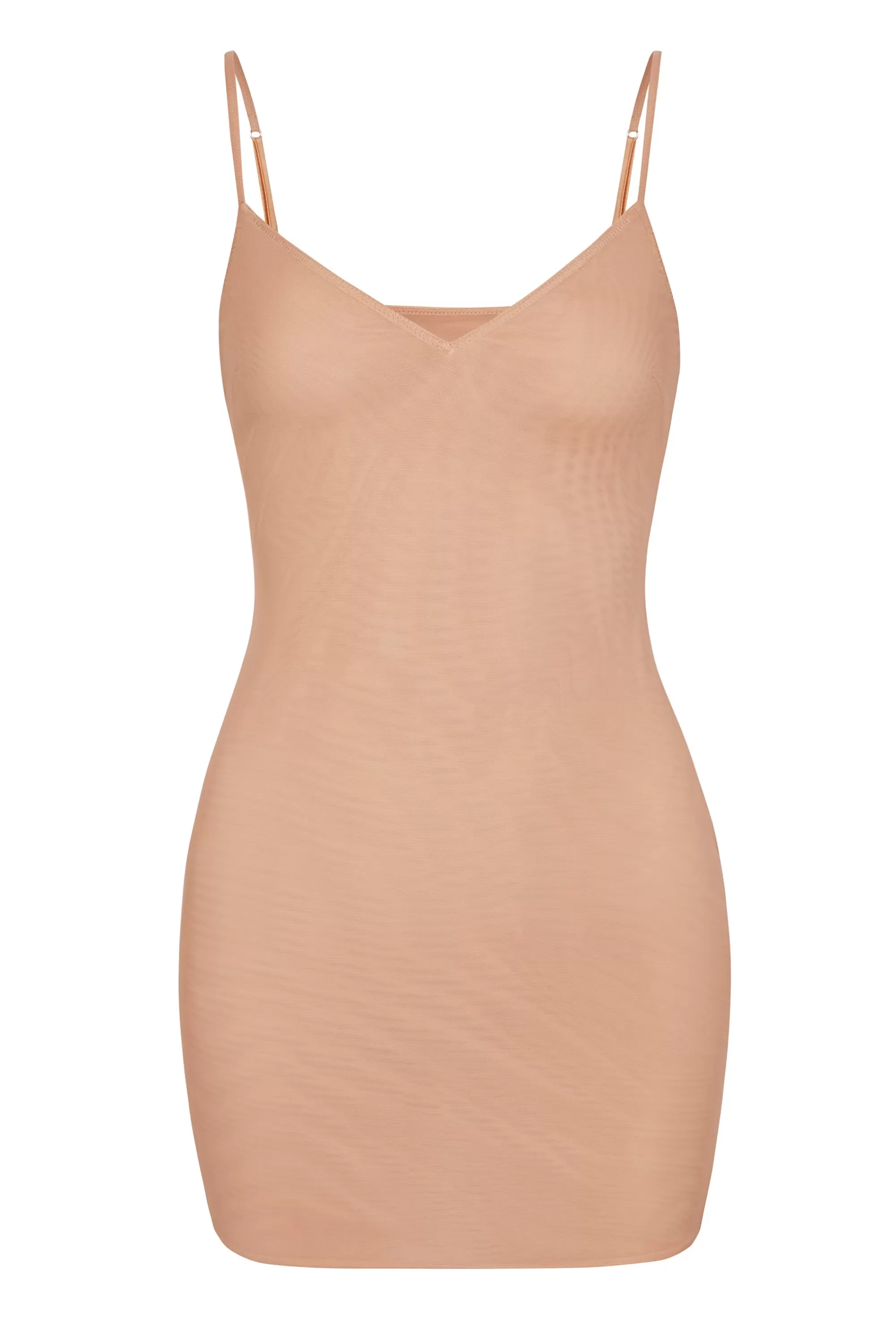 Oh Polly Soft Mesh V-Neck Mini Slip Dress in Warm Peach WarmPeach Best