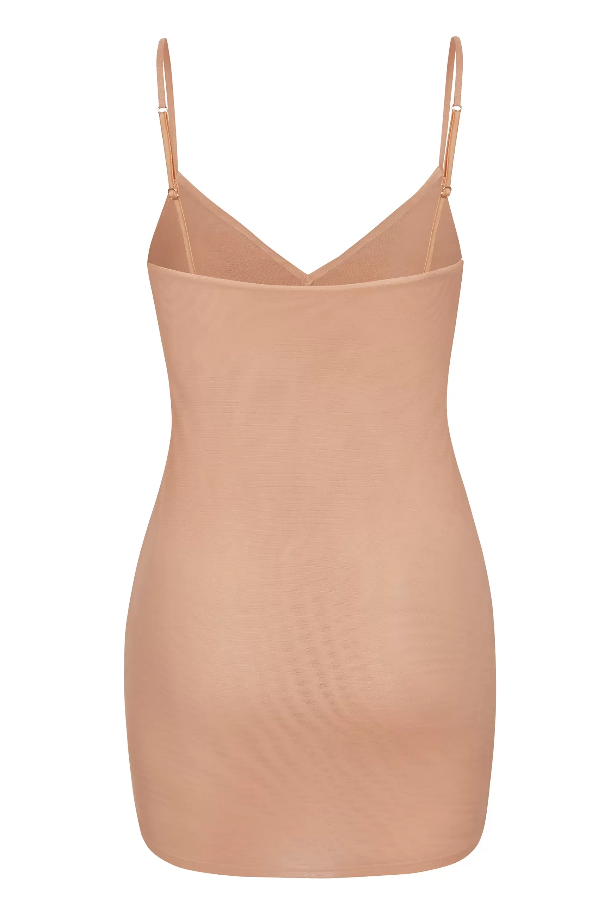 Oh Polly Soft Mesh V-Neck Mini Slip Dress in Warm Peach WarmPeach Best