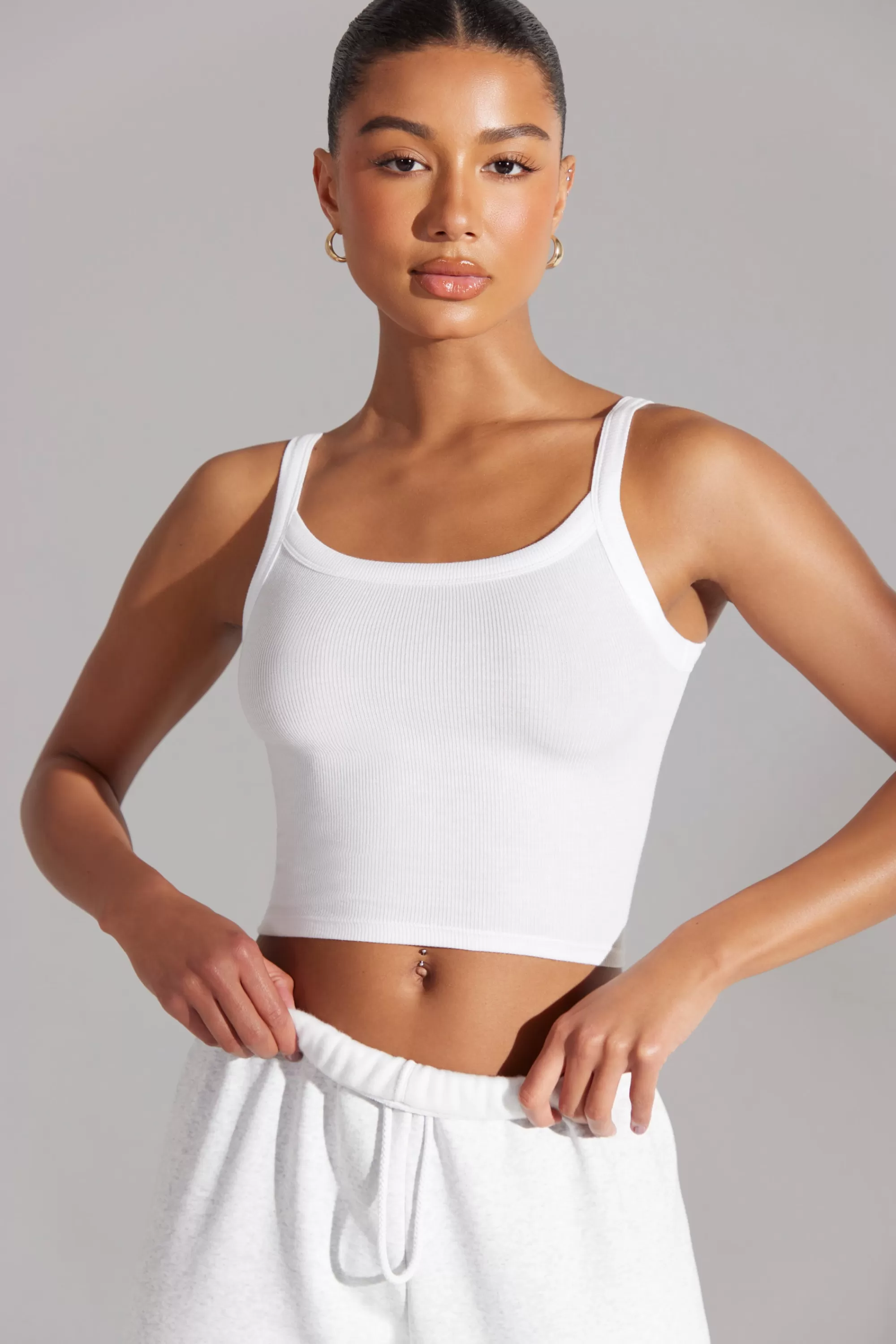 Oh Polly Soft Rib Tank Top in White Fashion