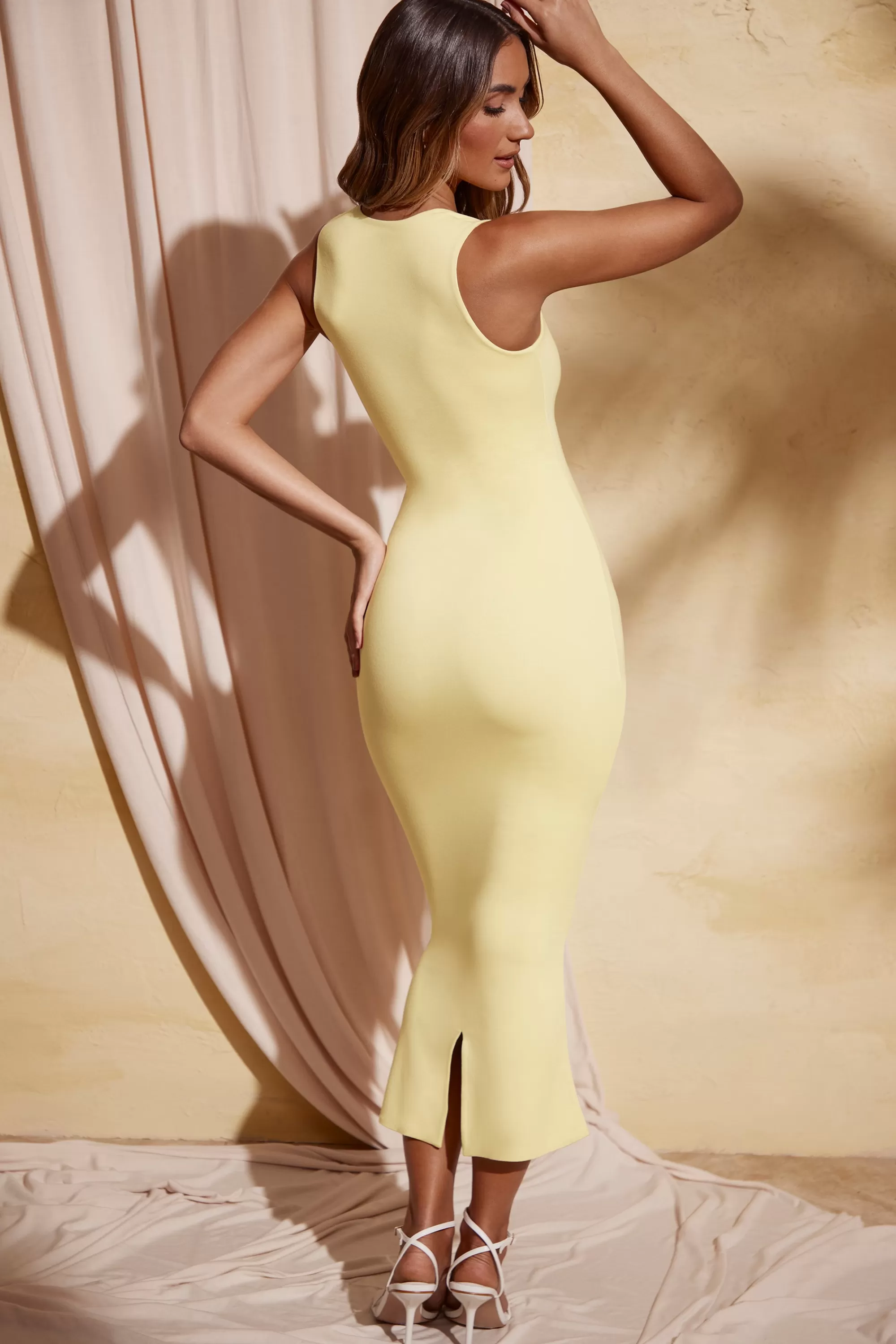 Oh Polly Square Neck Midi Dress in Pastel Yellow PastelYellow Cheap