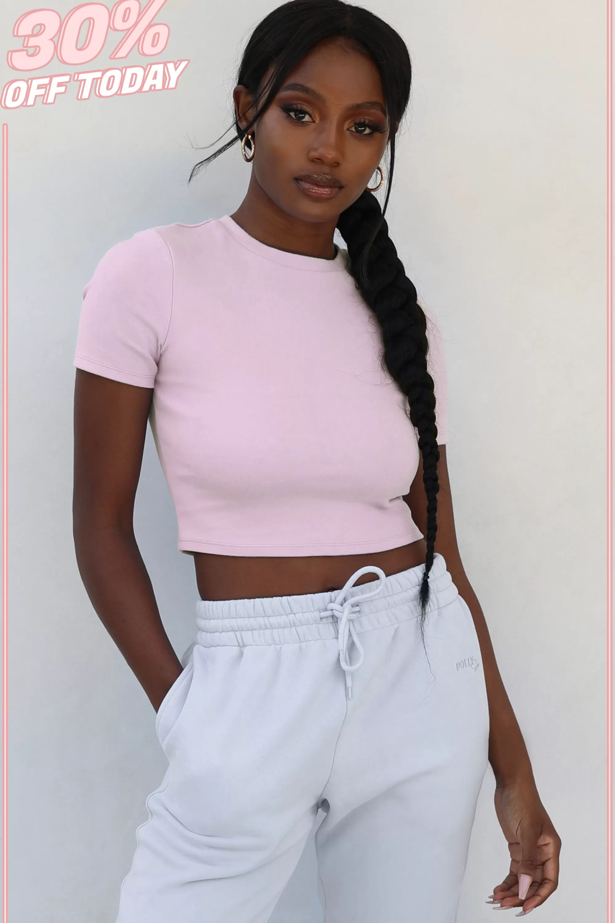 Oh Polly Staple Short Sleeve Crop Top in Pink Discount