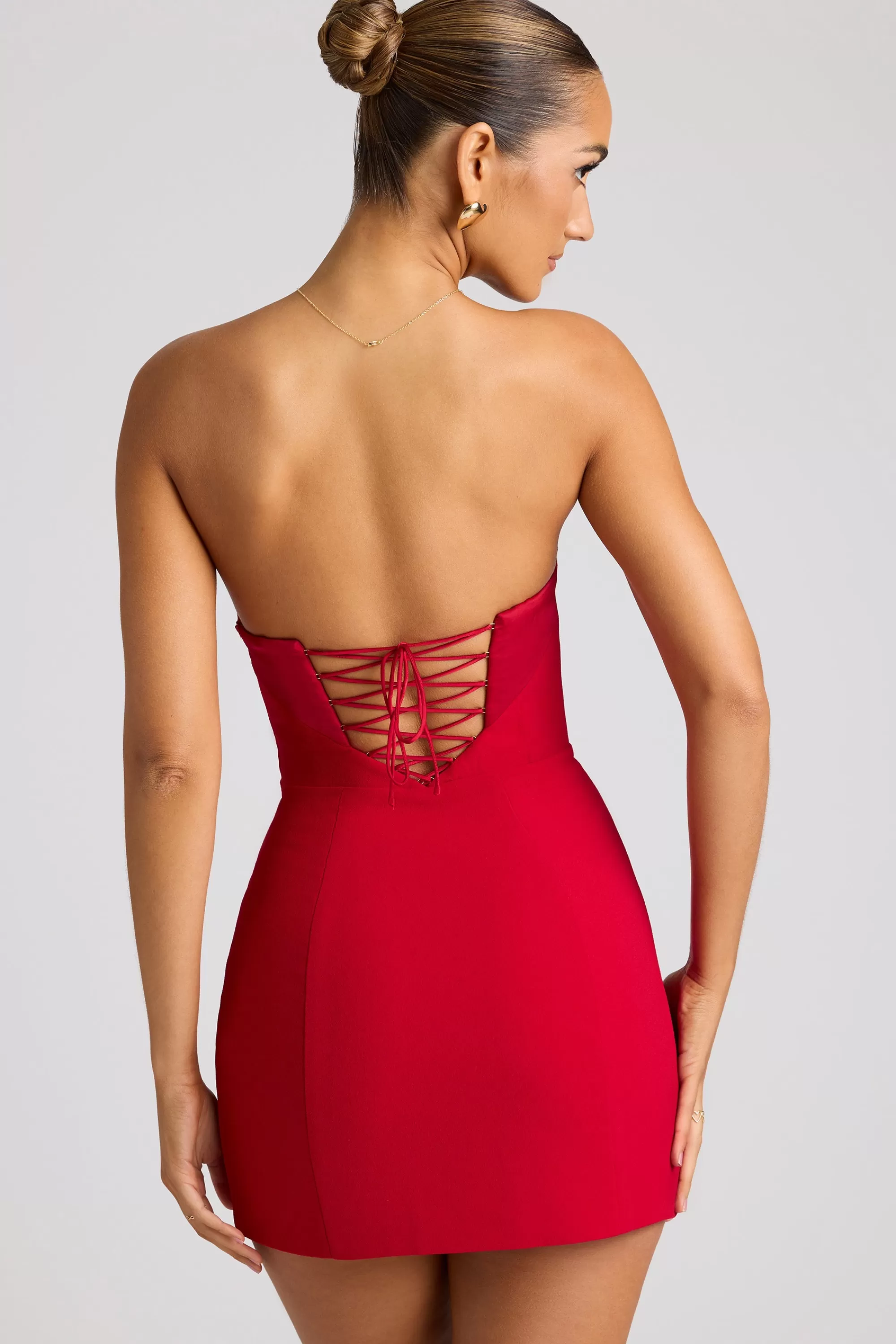 Oh Polly Strapless A-Line Mini Dress in Fire Red FireRed New