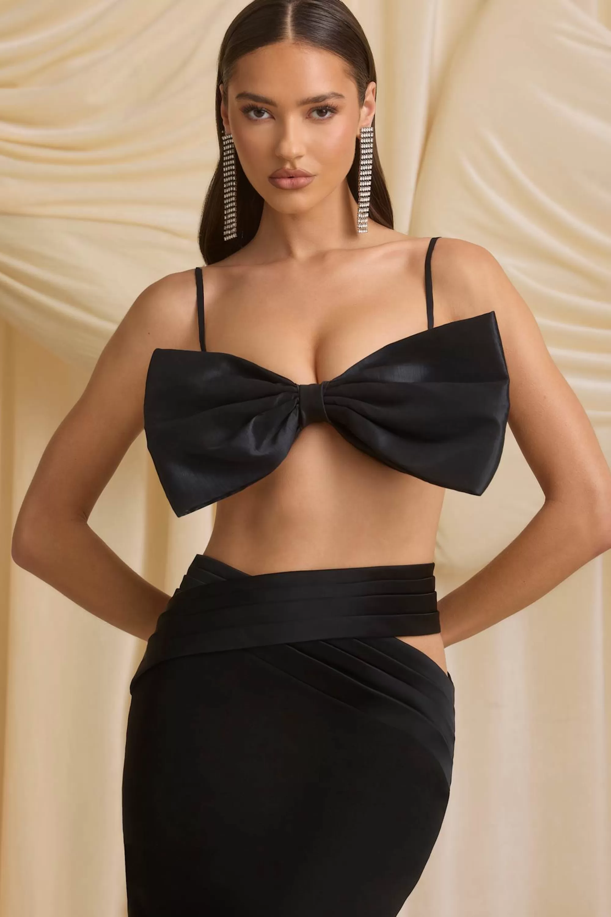 Oh Polly Strapless Bow Crop Top in Black Best