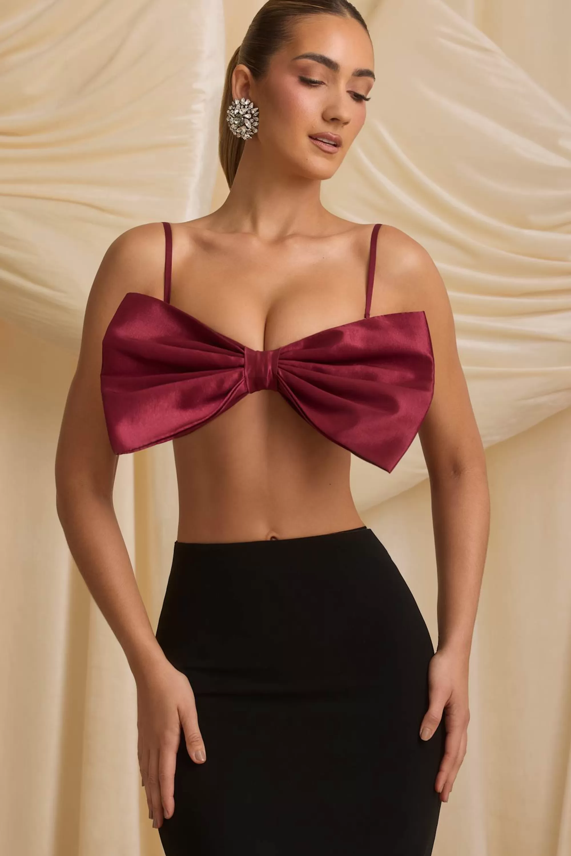 Oh Polly Strapless Bow Crop Top in Wine Red WineRed Shop