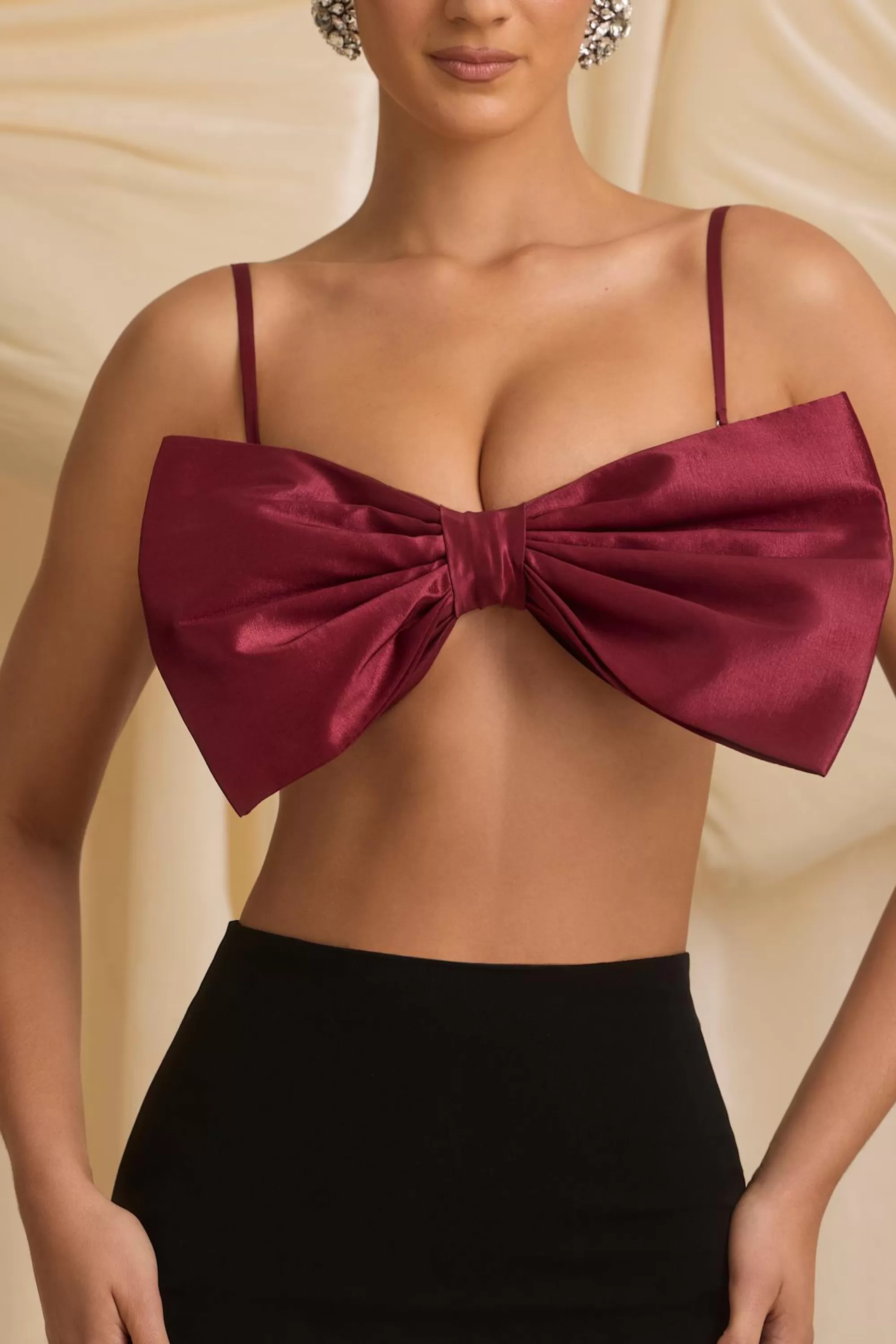 Oh Polly Strapless Bow Crop Top in Wine Red WineRed Shop