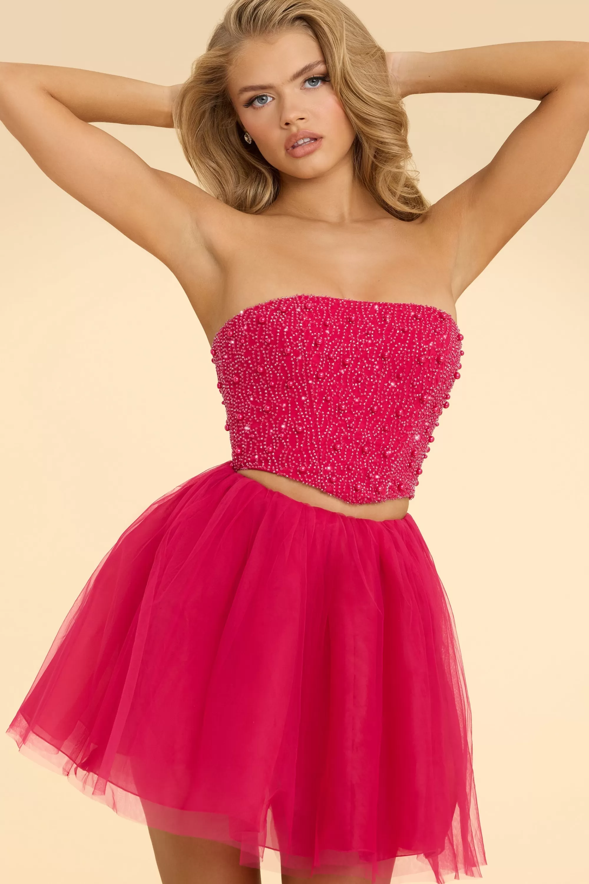Oh Polly Strapless Corset Crop Top in Hot Pink HotPink Cheap