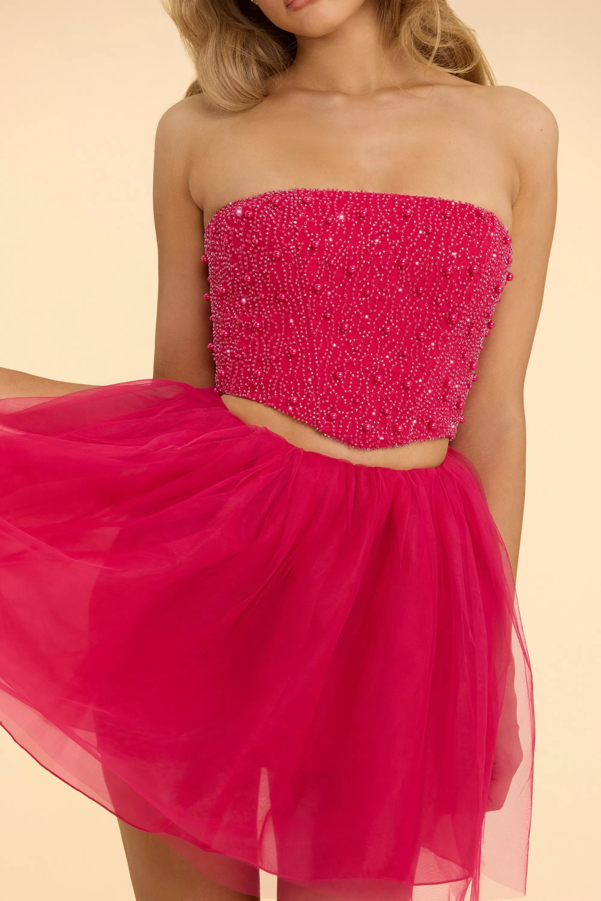 Oh Polly Strapless Corset Crop Top in Hot Pink HotPink Cheap