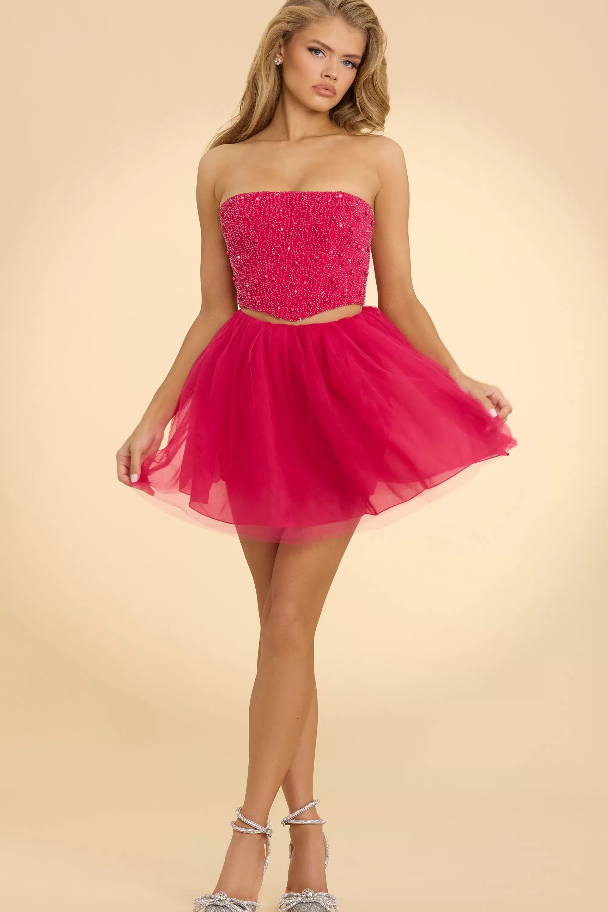 Oh Polly Strapless Corset Crop Top in Hot Pink HotPink Cheap