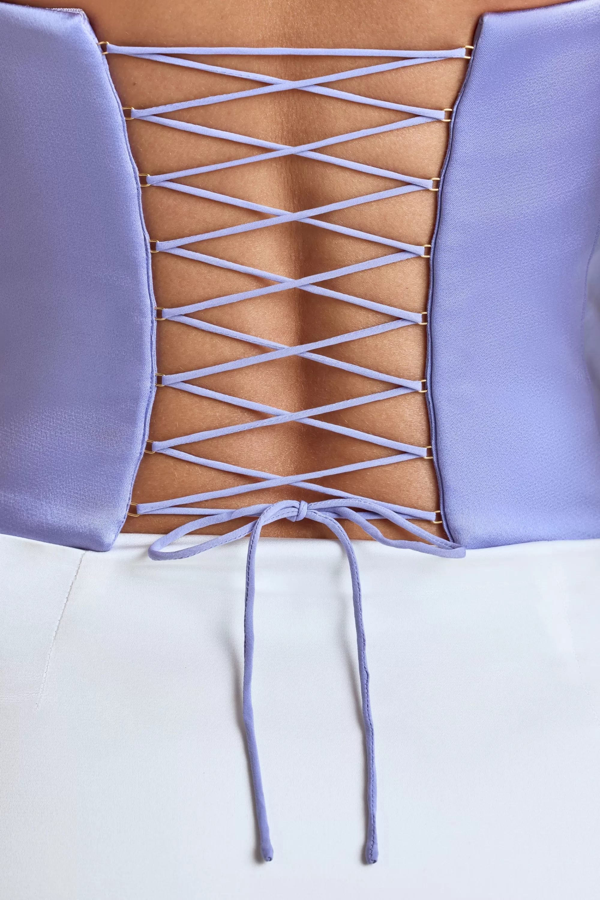 Oh Polly Strapless Lace-Up Satin Corset in Blue Lavender BlueLavender Fashion