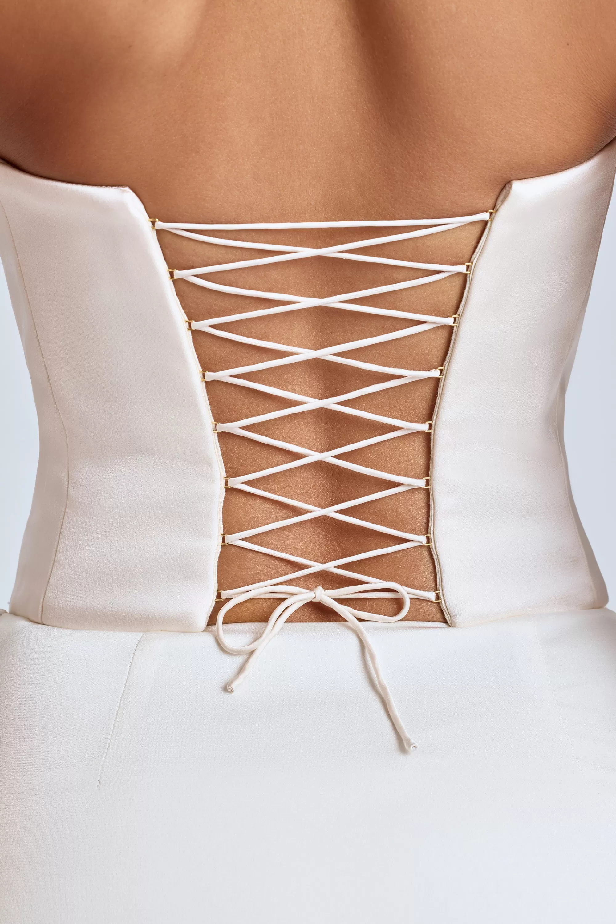 Oh Polly Strapless Lace-Up Satin Corset in Ivory Outlet
