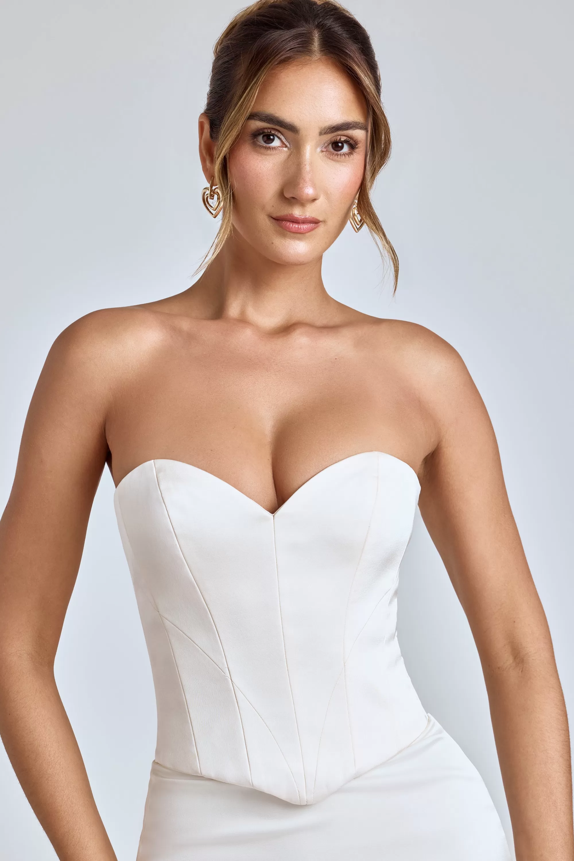 Oh Polly Strapless Lace-Up Satin Corset in Ivory Outlet