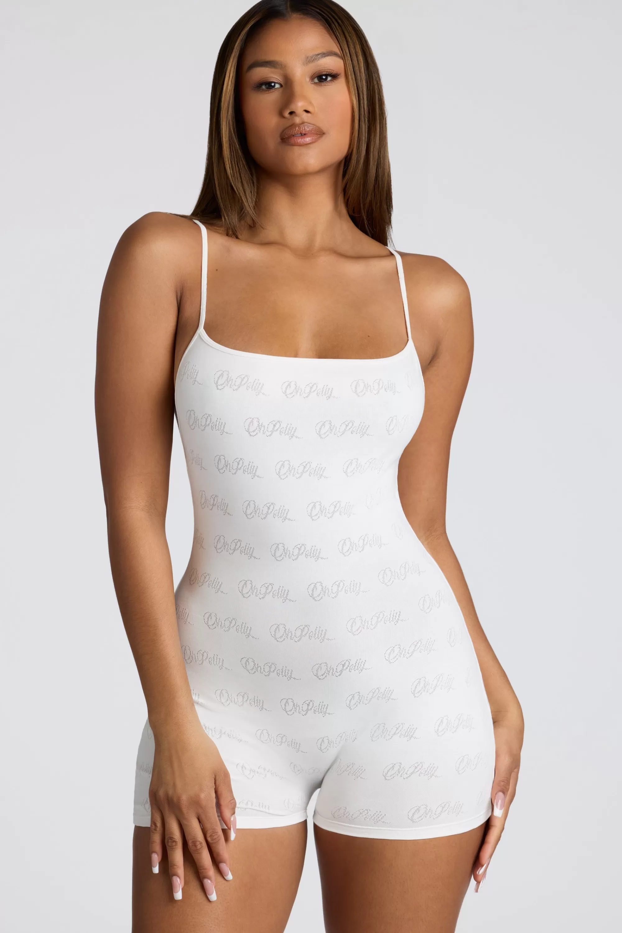 Oh Polly Strappy Low Back Pointelle Romper in White New