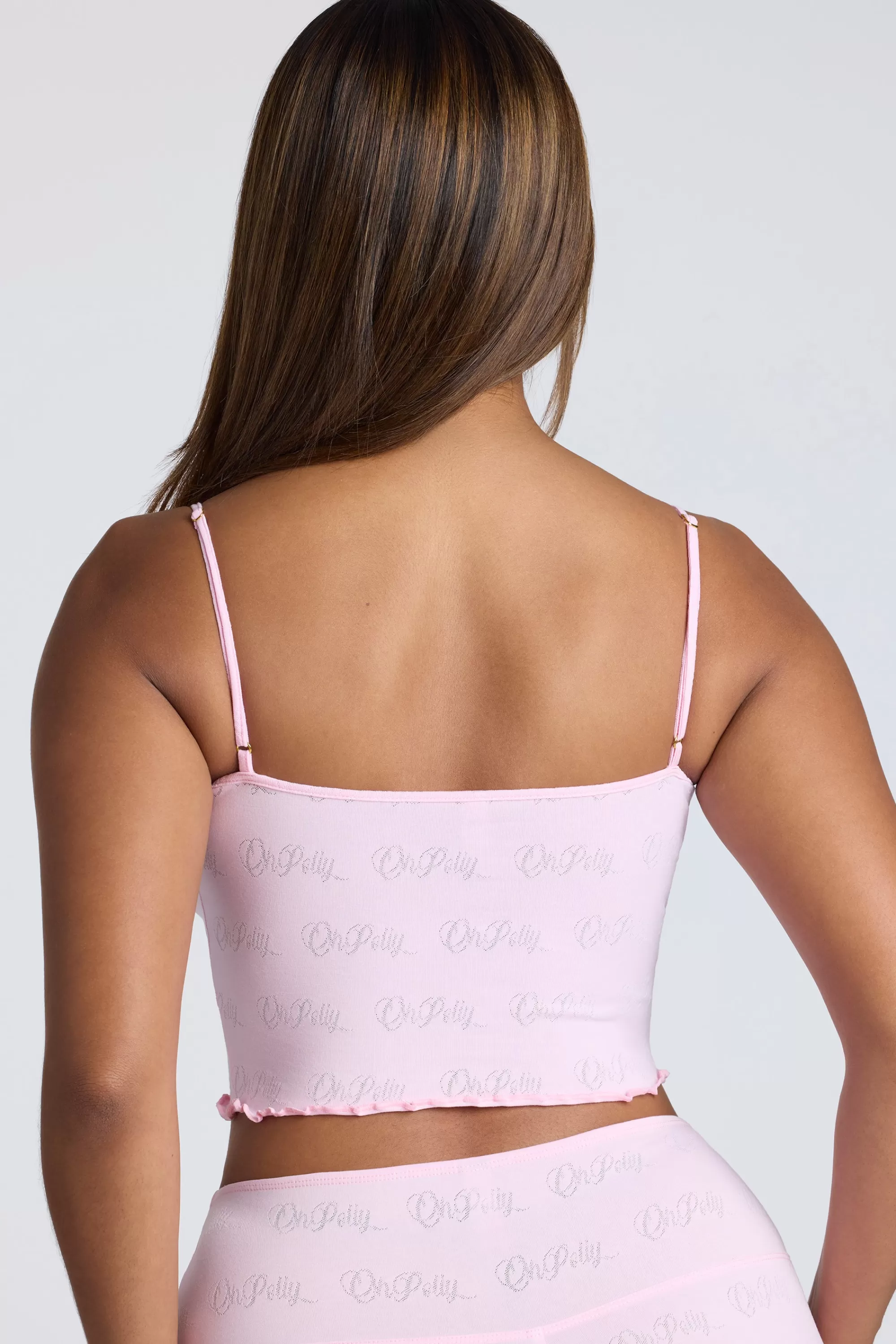 Oh Polly Strappy Ruched Pointelle Crop Top in Baby Pink BabyPink Best