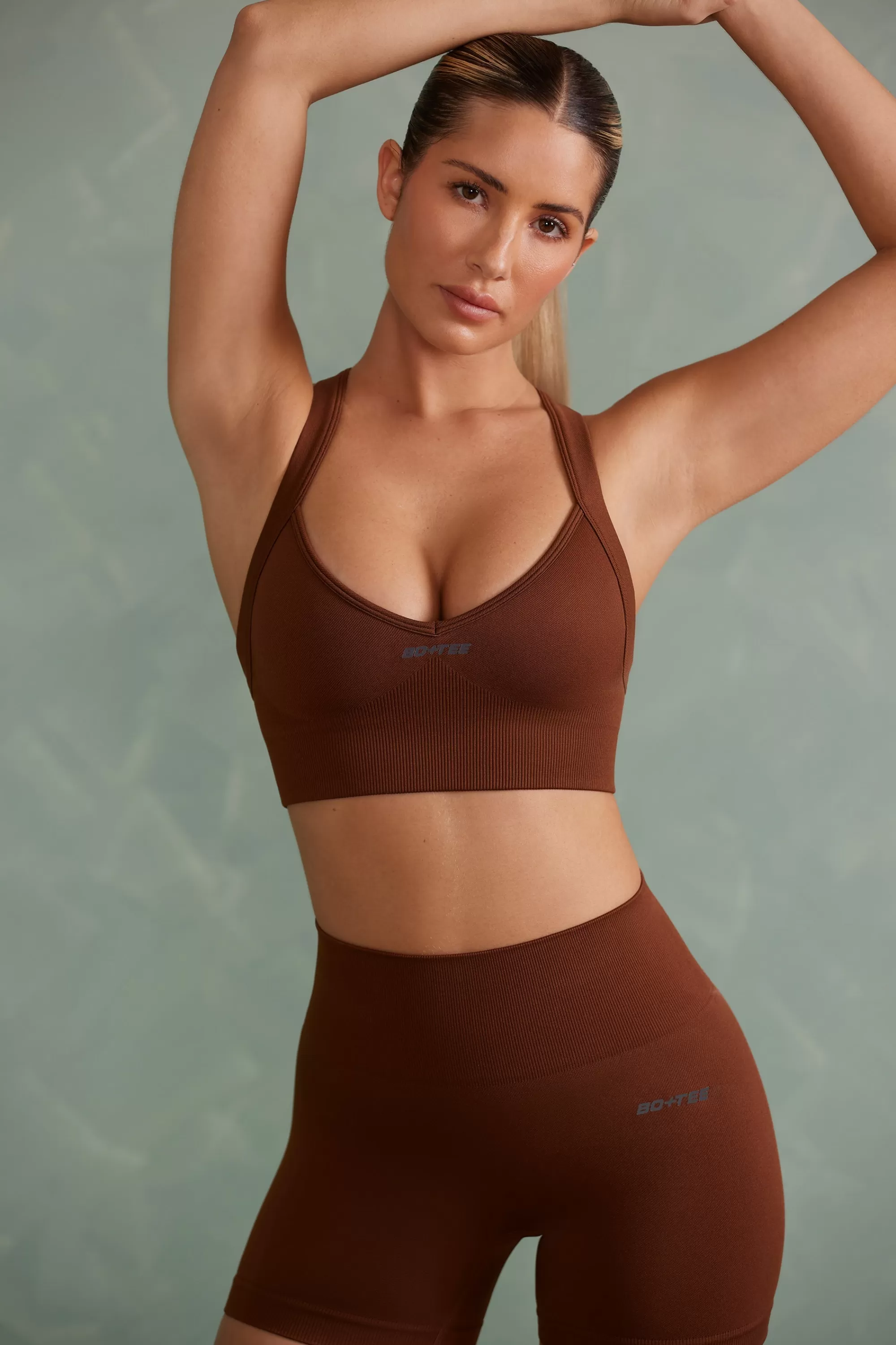 Oh Polly Super Sculpt Cross Back Sports Bra in Copper Brown CopperBrown Store