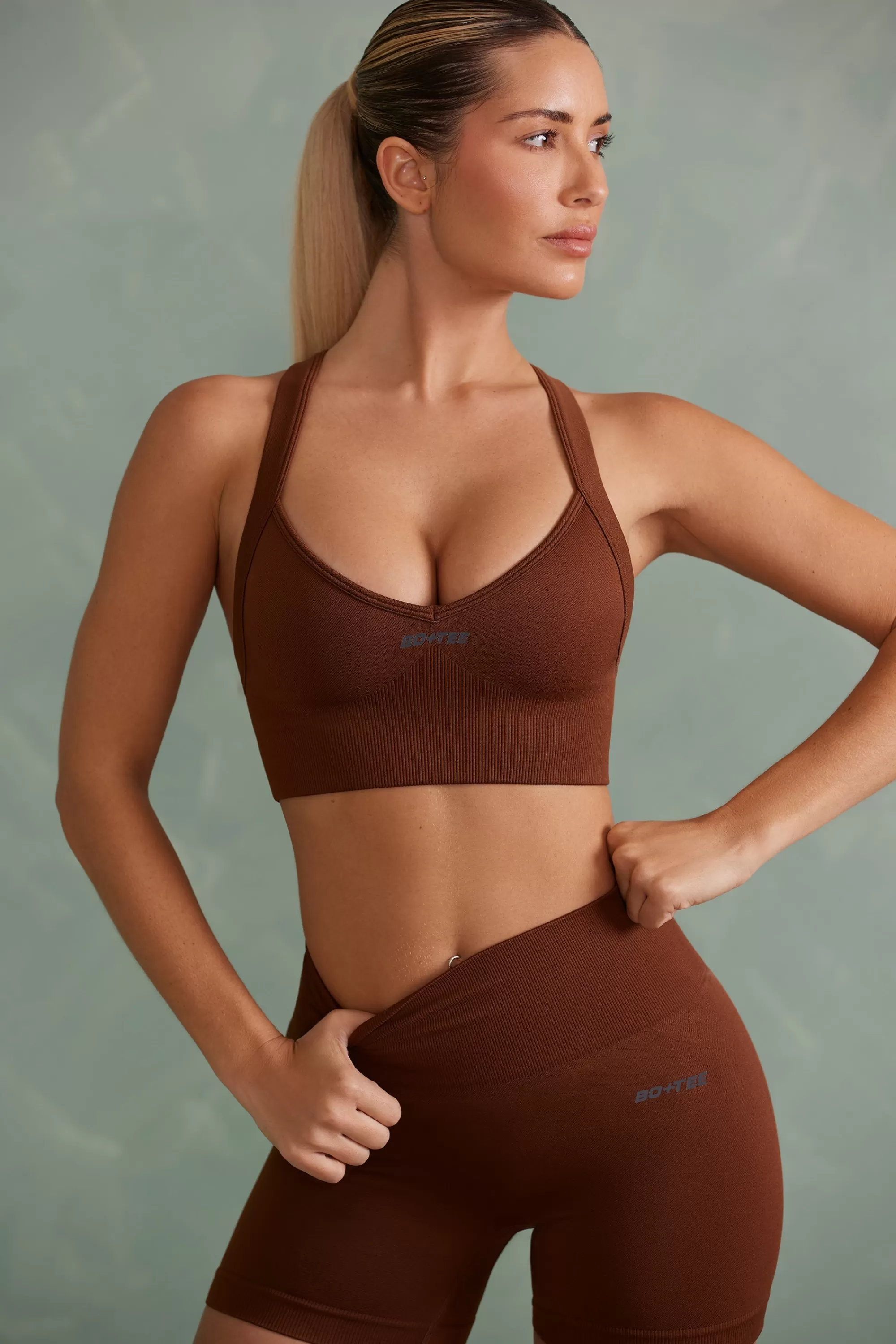 Oh Polly Super Sculpt Cross Back Sports Bra in Copper Brown CopperBrown Store