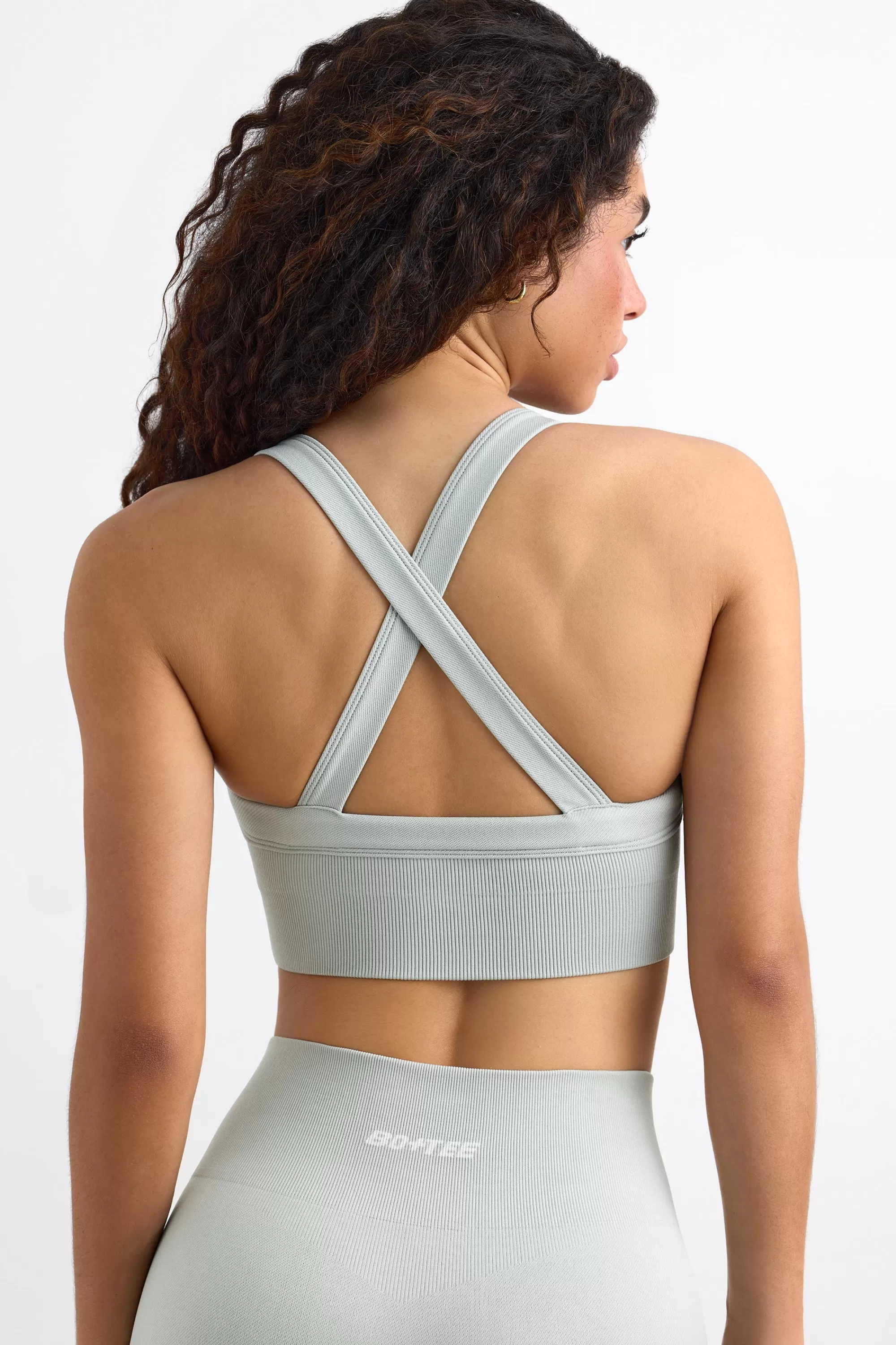 Oh Polly Super Sculpt Seamless Cross Back Sports Bra in Fog IceGrey Shop